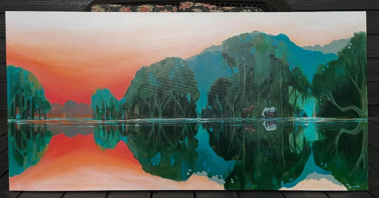 Can you spot the horses in this landscape painting? 🐎  How about the tiny sailboat? ⛵️ Although I love painting big, I also enjoy putting tiny details into my paintings that create emotional resonance with the collector&hellip;scroll to see the pain