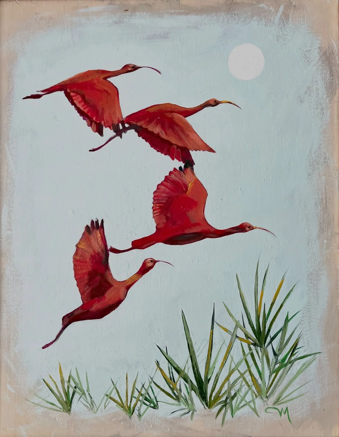 Fly Me to the Moon ✦ Can you hear the ocean waves and feel the warm breeze? Are you with me sitting on the beach gazing at the moon rising? Are you filled with wonder when the scarlet ibis fly by?

&ldquo;Fly Me to the Moon&rdquo; original painting a
