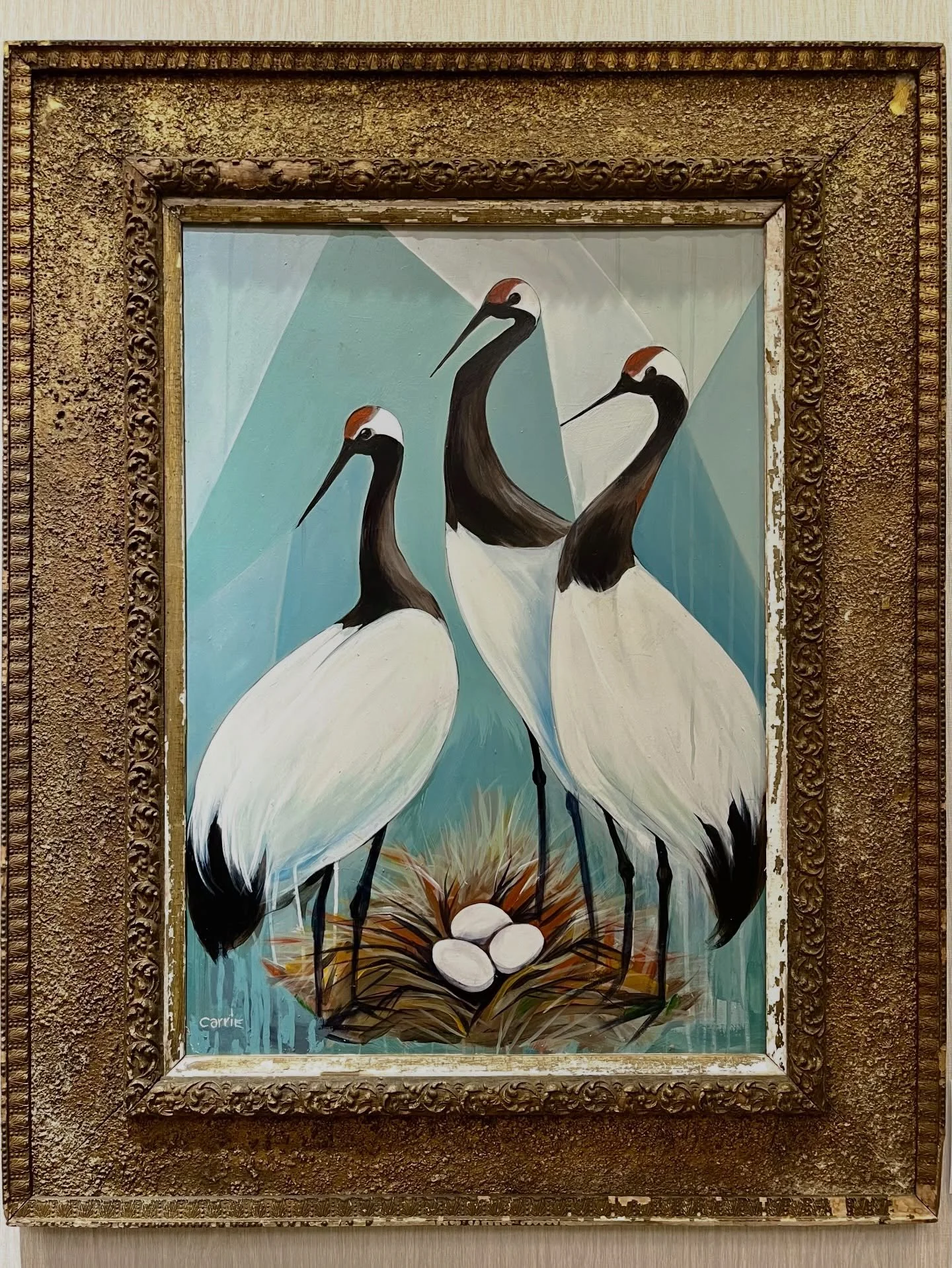 Nesting Cranes ✦ They say it takes a village to raise our children&hellip;this painting honors that African proverb. I love the heritage feel of the antique frame juxtaposed with the modern art deco style.

Original painting and prints available, lin