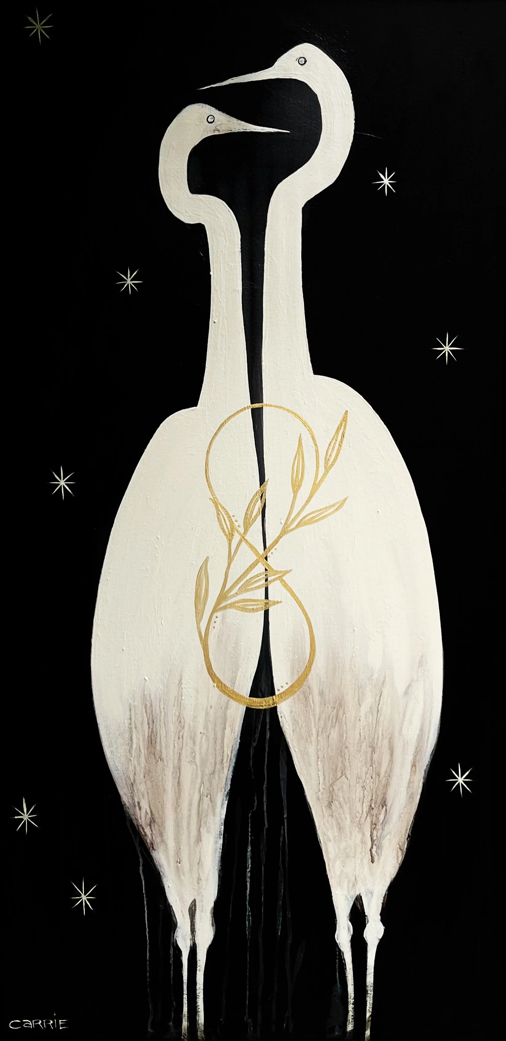 Elegant Herons Under Starlit Sky
