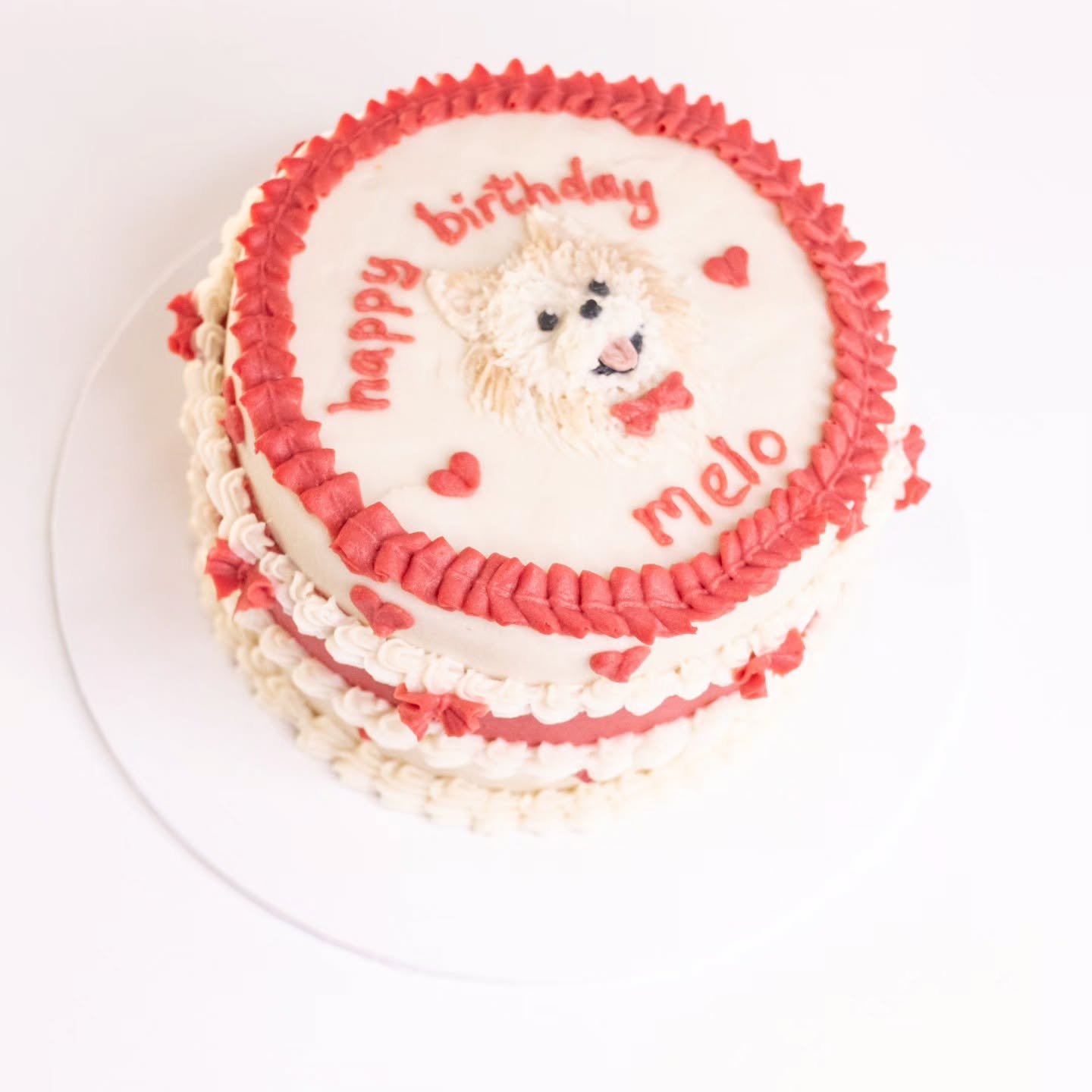 Honoured to have made Melo of @cloudydays_21 his birthday cake. 
A simple design with frills, ribbons and lots of ❤️
*
*
*
*
*
#pettreats #sydneypetbakery #sydneydogbakery #dogcake #cakesfordogs