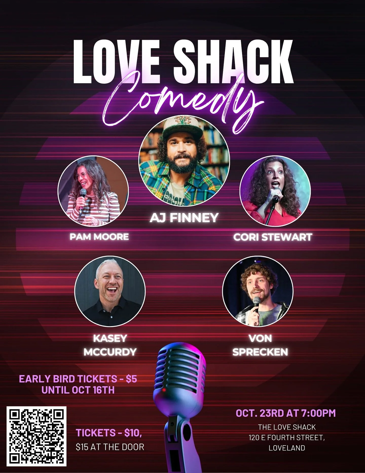 Get ready for a night of real laughs, sharp stand-up, and zero hangover. Love Shack Comedy brings a killer lineup of comics to one of the most unique sober bars in Colorado.

Featuring performances by:
Kasey McCurdy
Pam Moore
Cori Stewart

Headliner: