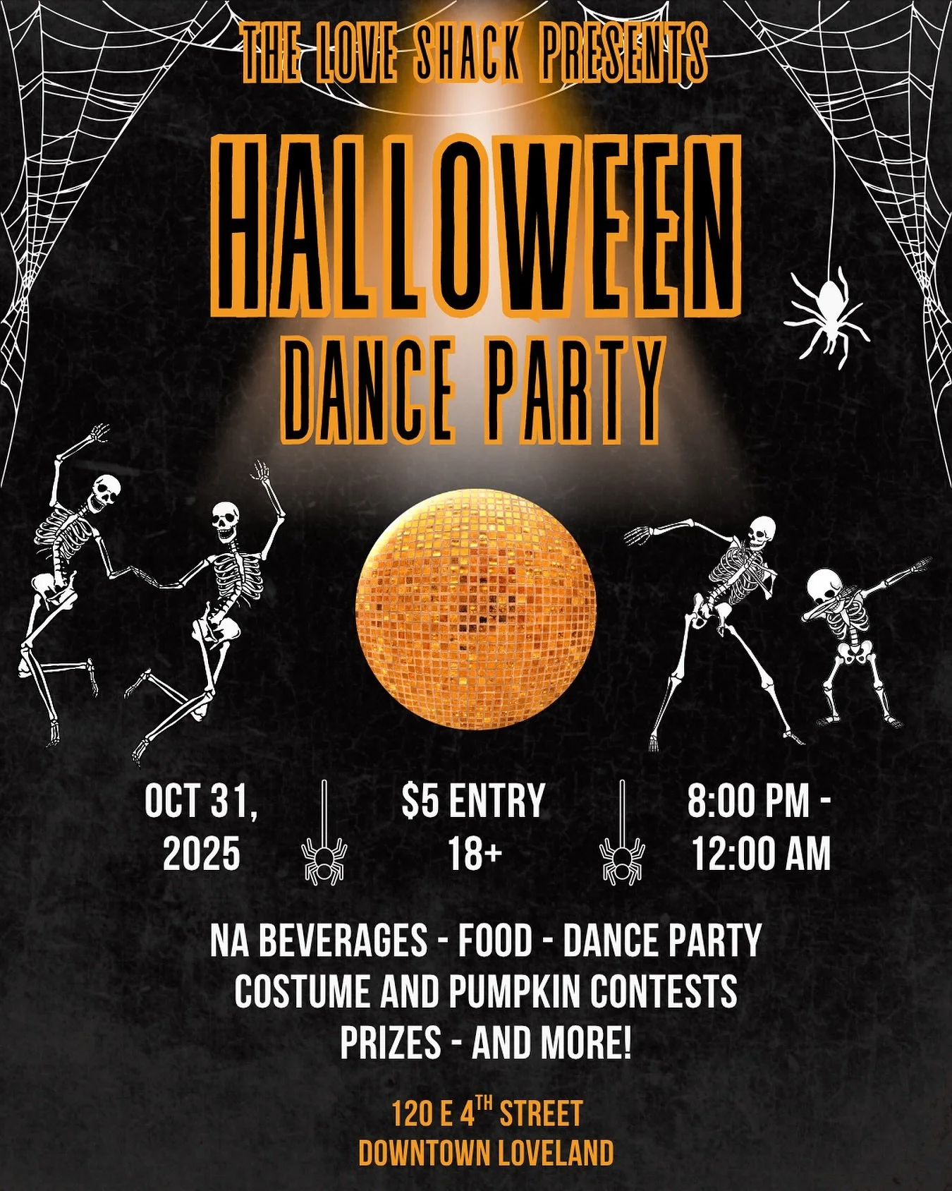We are excited to throw our first Halloween Party at The Love Shack! Dance music all night and the basement will be open for pool tables, darts, and pinball. 
There will be several prizes for both our costume contest and our decorated pumpkin contest