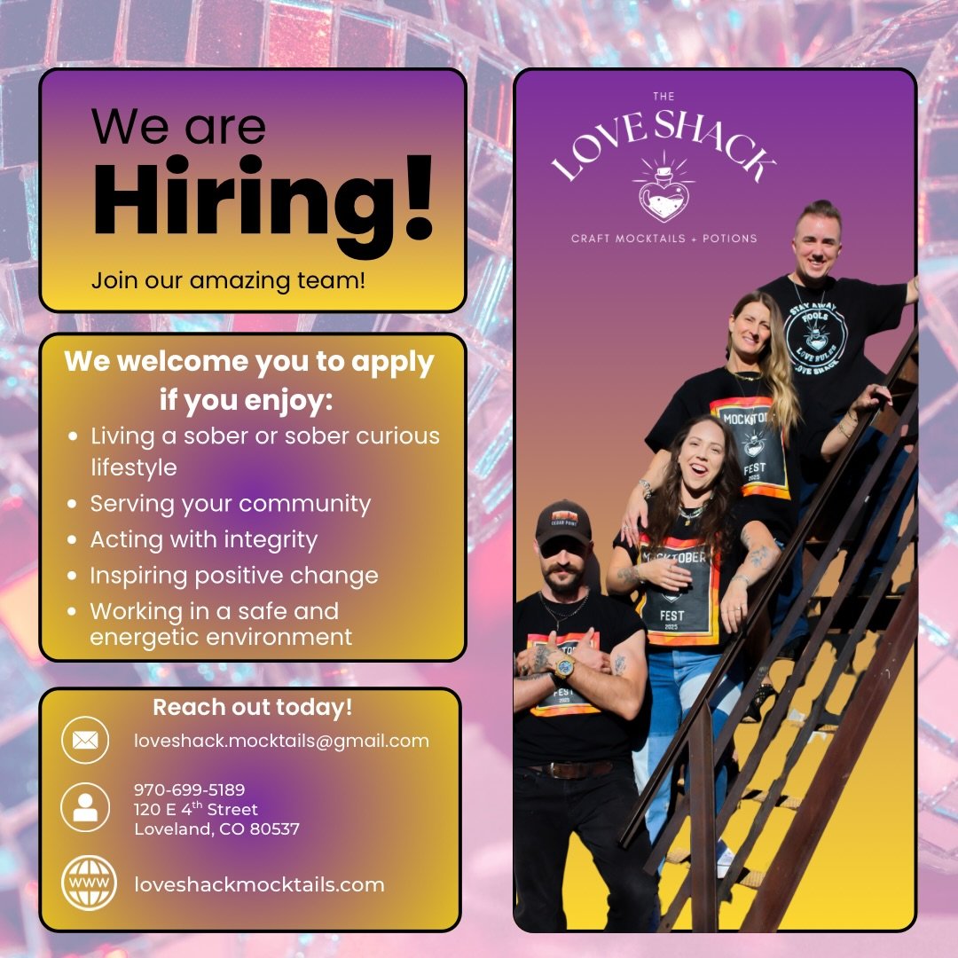 We are hiring! We invite you to reach out if you enjoy living a sober/sober curious lifestyle while serving your community with integrity to inspire positive change in a safe and energetic environment! Email, call/text, or stop by with a resume to ap