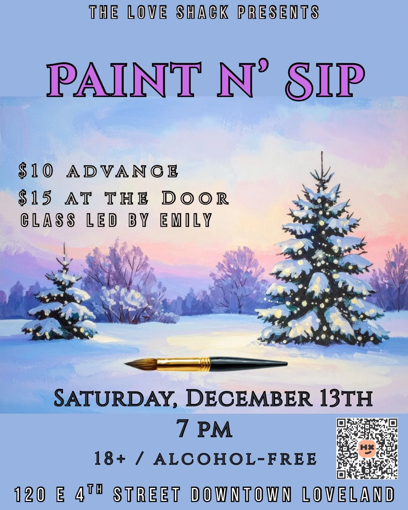 We are back for another fun night of painting with our favorite instructor Emily! She will be taking us through a Christmas themed layout or you are able to freestyle whatever you would like. Canvas and paint provided, drinks available to purchase. R