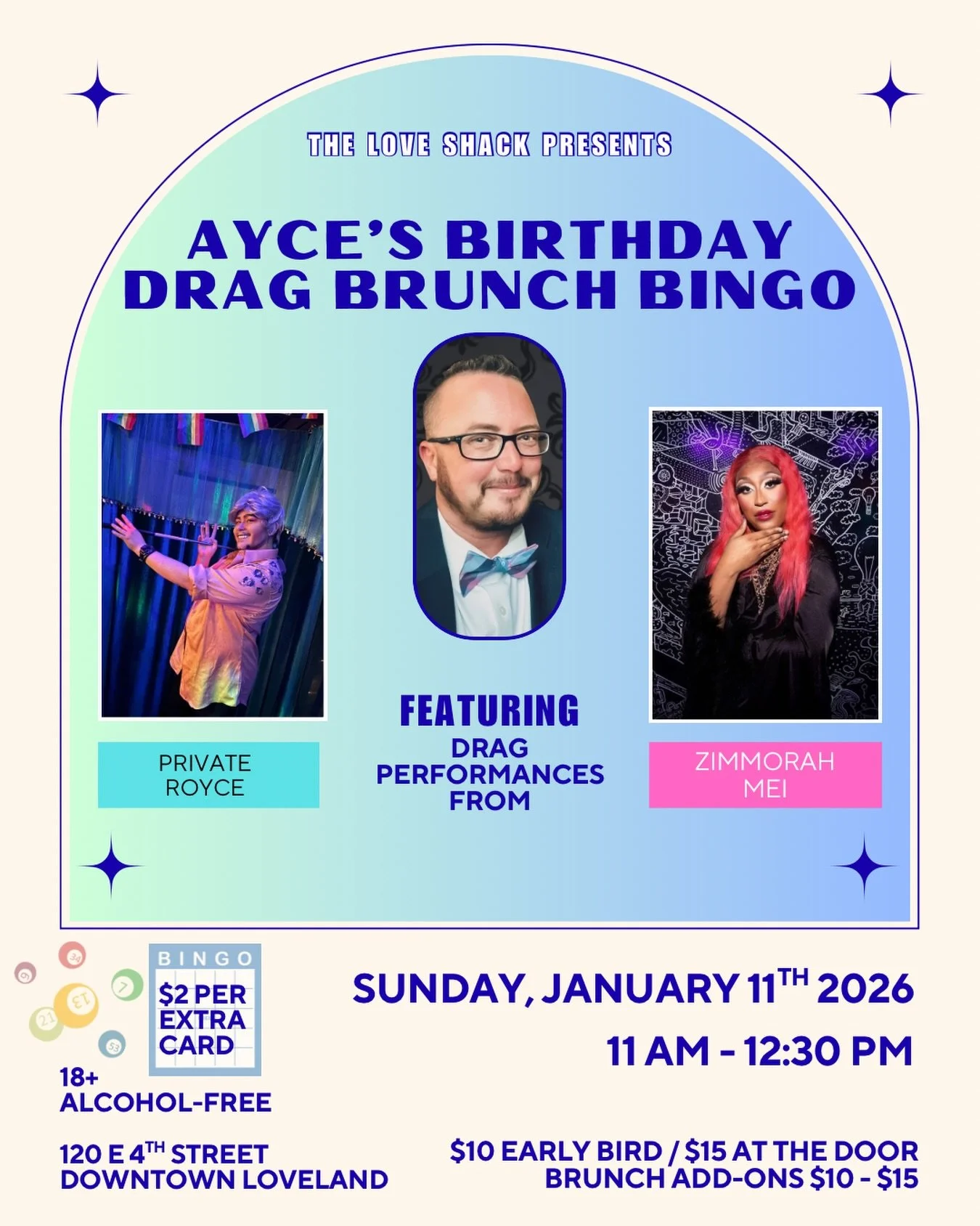 Join us for a birthday celebration for our good friend @ayce_kyptyn ! We are doing all the fun things in one place- DRAG, BINGO AND BRUNCH! Bring your friends on Sunday, January 11th at 11 am and let&rsquo;s play some bingo while being entertained by