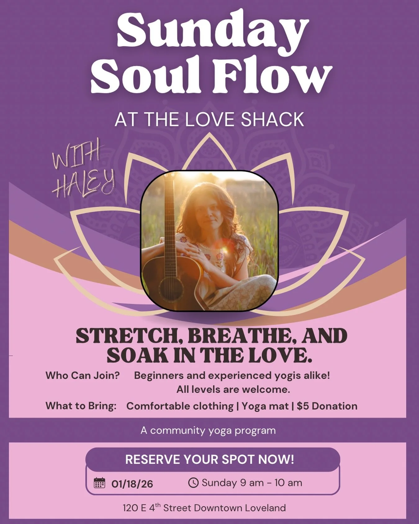 Another Sunday Soul Flow added for this Sunday, 1/18 at 9 am! $5 to reserve your spot. Can&rsquo;t wait to have @haleyharkin as the guest instructor!
#yoga #sundaymorning #flow #soberbar #loveshack #downtownloveland #coffeeandyoga #loveland #communit