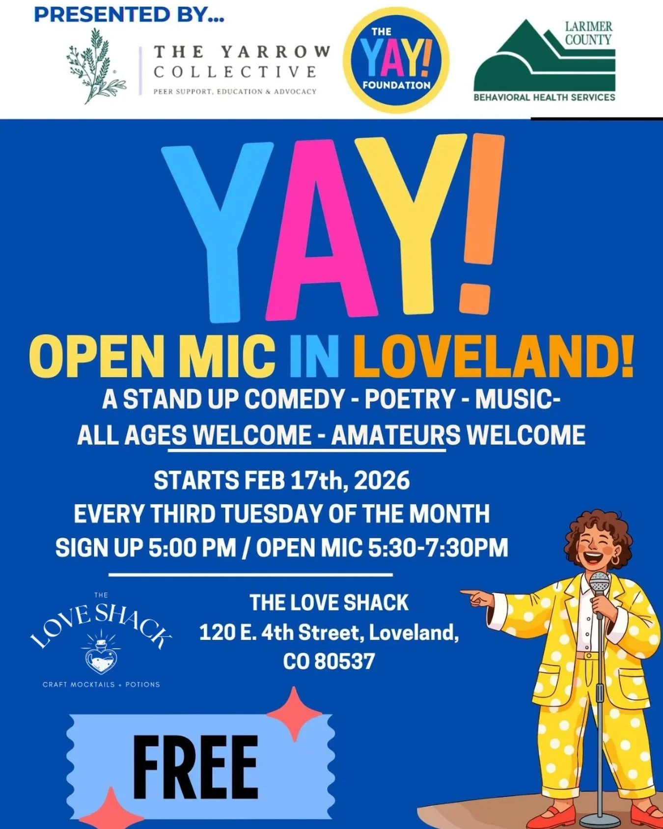 We are excited to host our first collaboration with @theyayfoundation ! Tomorrow will be our first monthly all-ages open mic night - sign ups at 5, show starts at 5:30pm! Can&rsquo;t wait to see all the local talent!
#openmic #allages #soberlifestyle