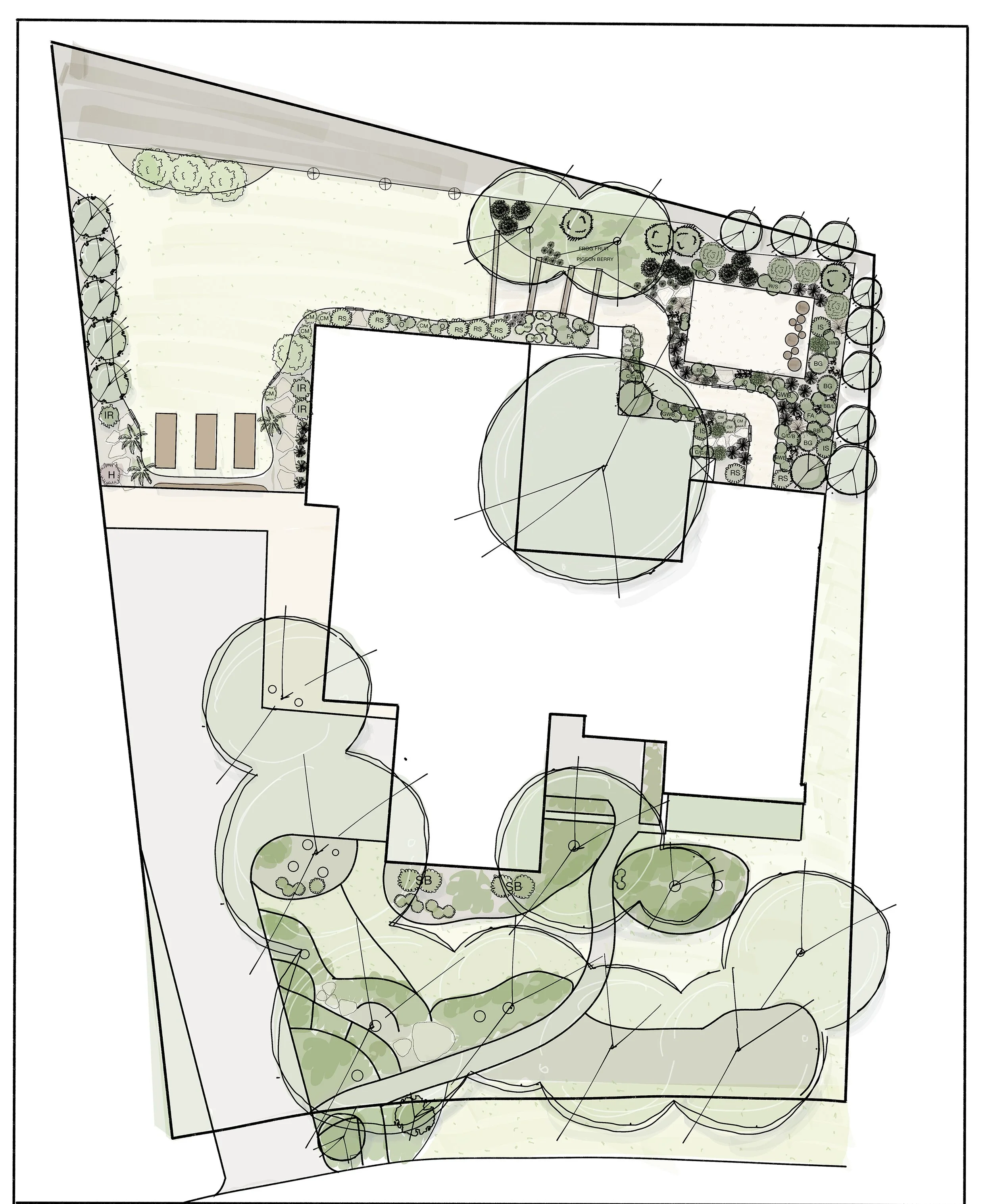 For this Lost Creek garden, we sought to work with materials available on site by adding to plantings, repurposing structures built, and defining paths and garden spaces. We matrix planted both a shade and sun space, added irrigation, installed sod t