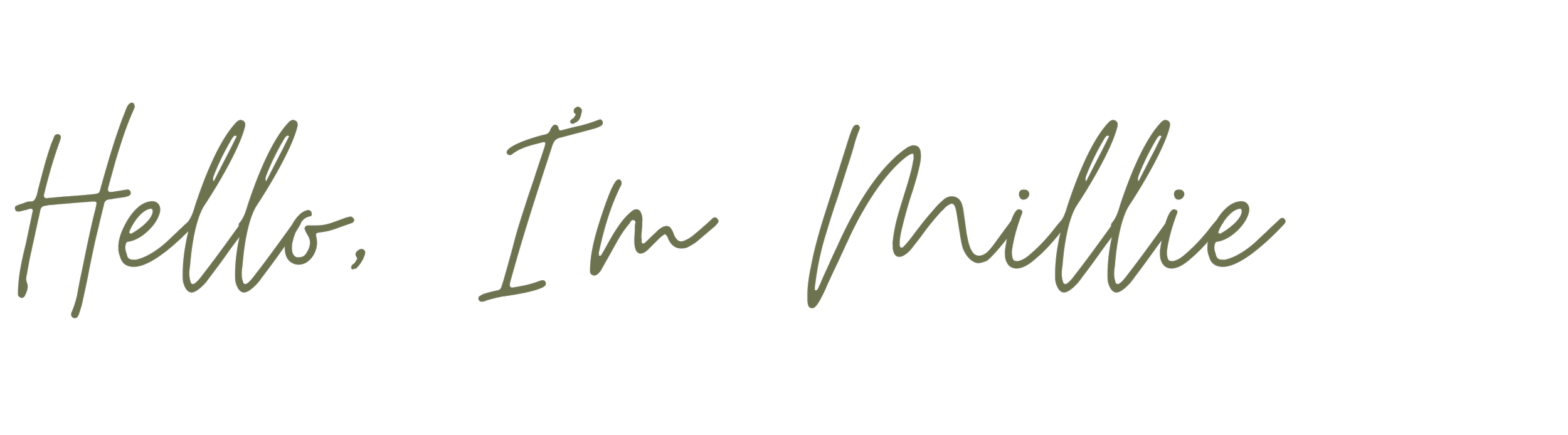 Text that says, 'Hello, I'm Millie' in cursive font.