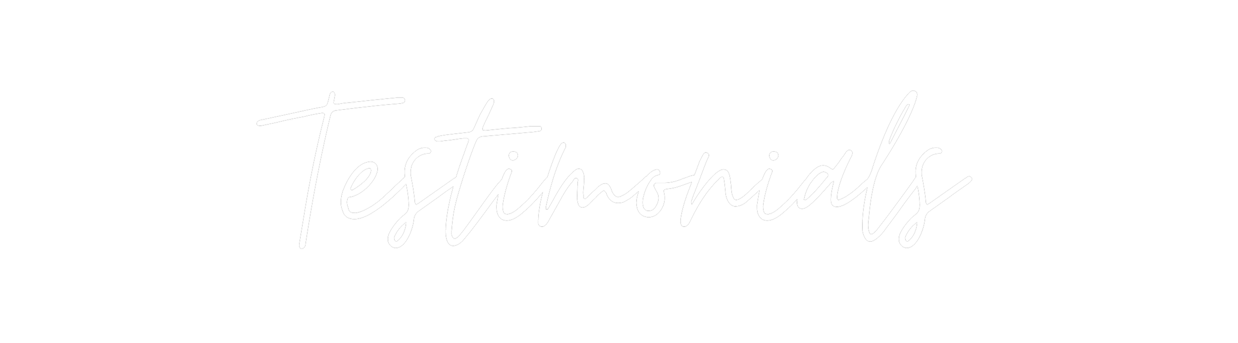 White handwritten text that says 'Testimonials' on a black background.