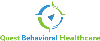Quest Behavioral Healthcare logo with green and blue text and a compass-like icon