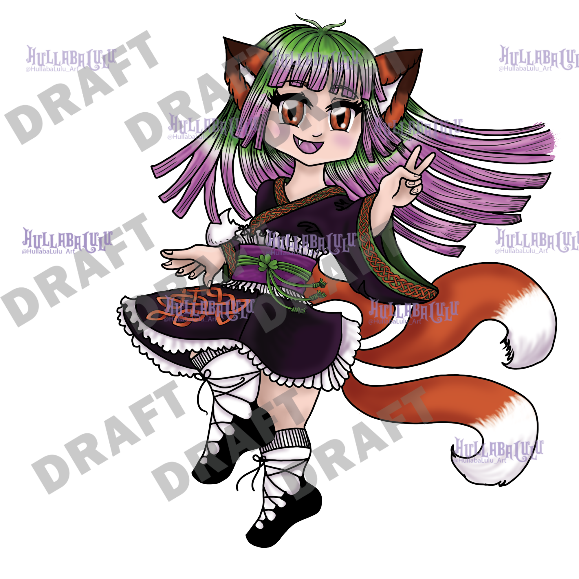 Potential mascot, wearing a fusion design of a kimono and a traditional Irish dancing dress