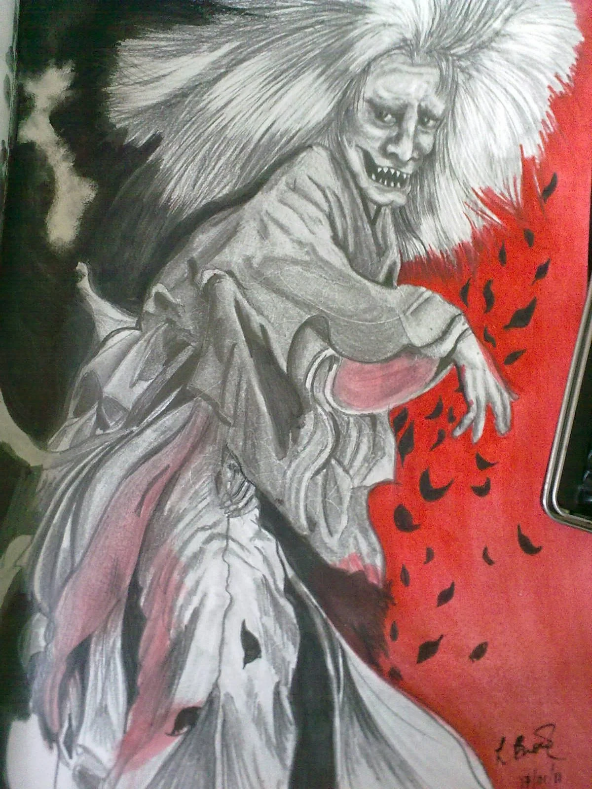 2012 - from my tattooing days, and I drew an oni (Japanese demon), finishing the graphite drawing with watercolours.