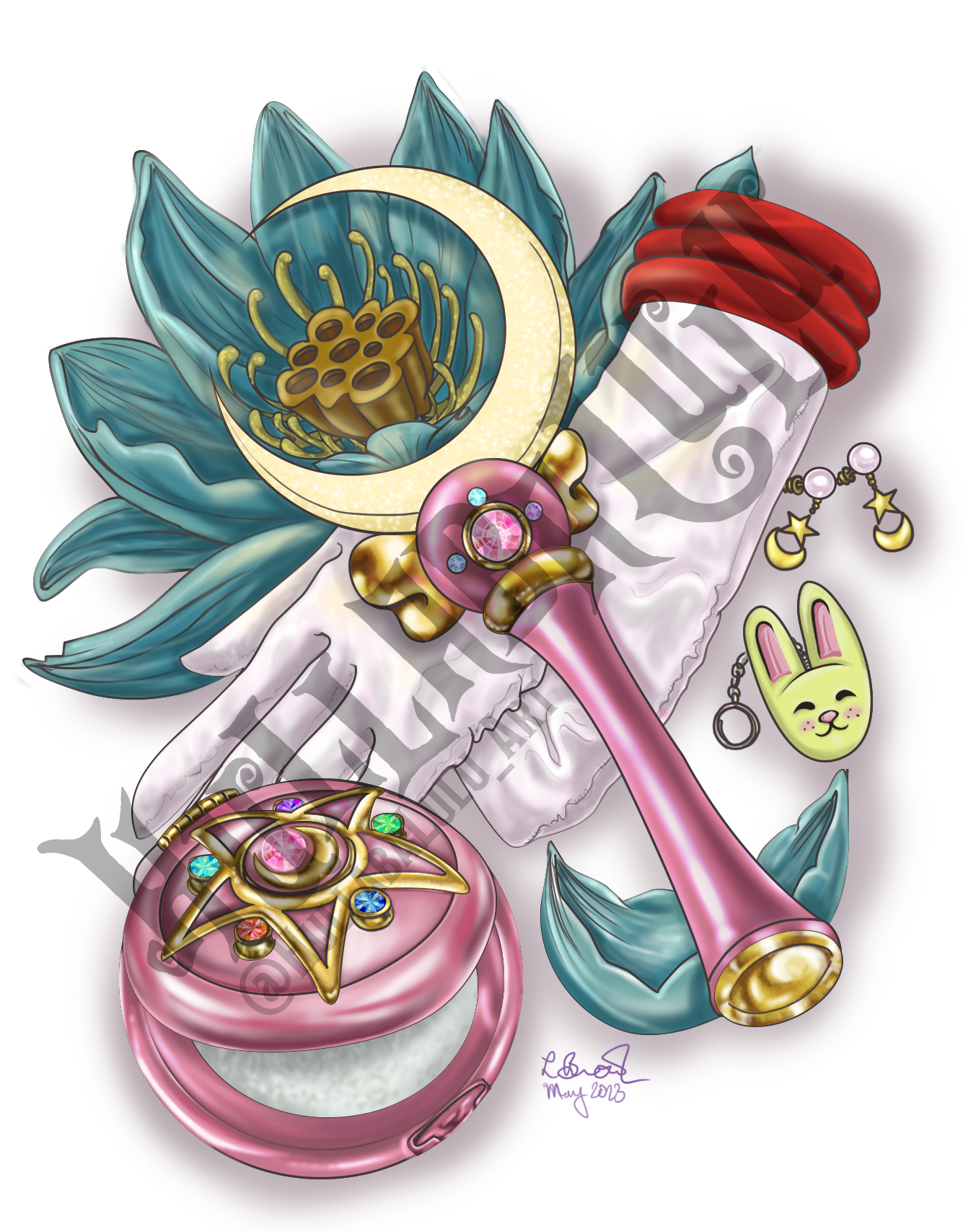 Japanese tattoo inspired print, with a heavy lunar themed magical girl influence.