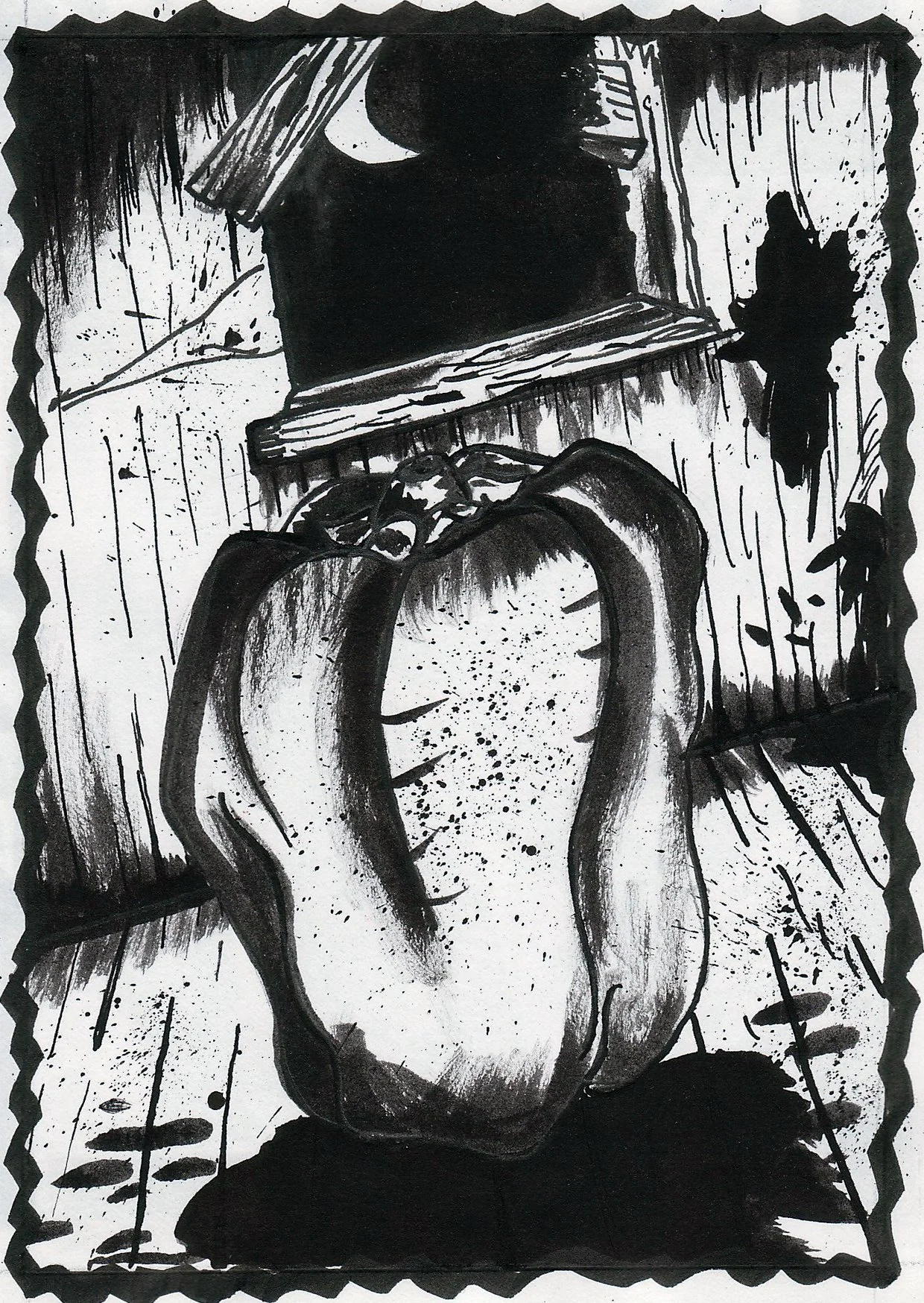 2012 - from my Illustration course in BCFE. This was a challenge to draw a fruit or vegetable in a different artistic style each time. This was in the style of Jhonen Vasquez. 