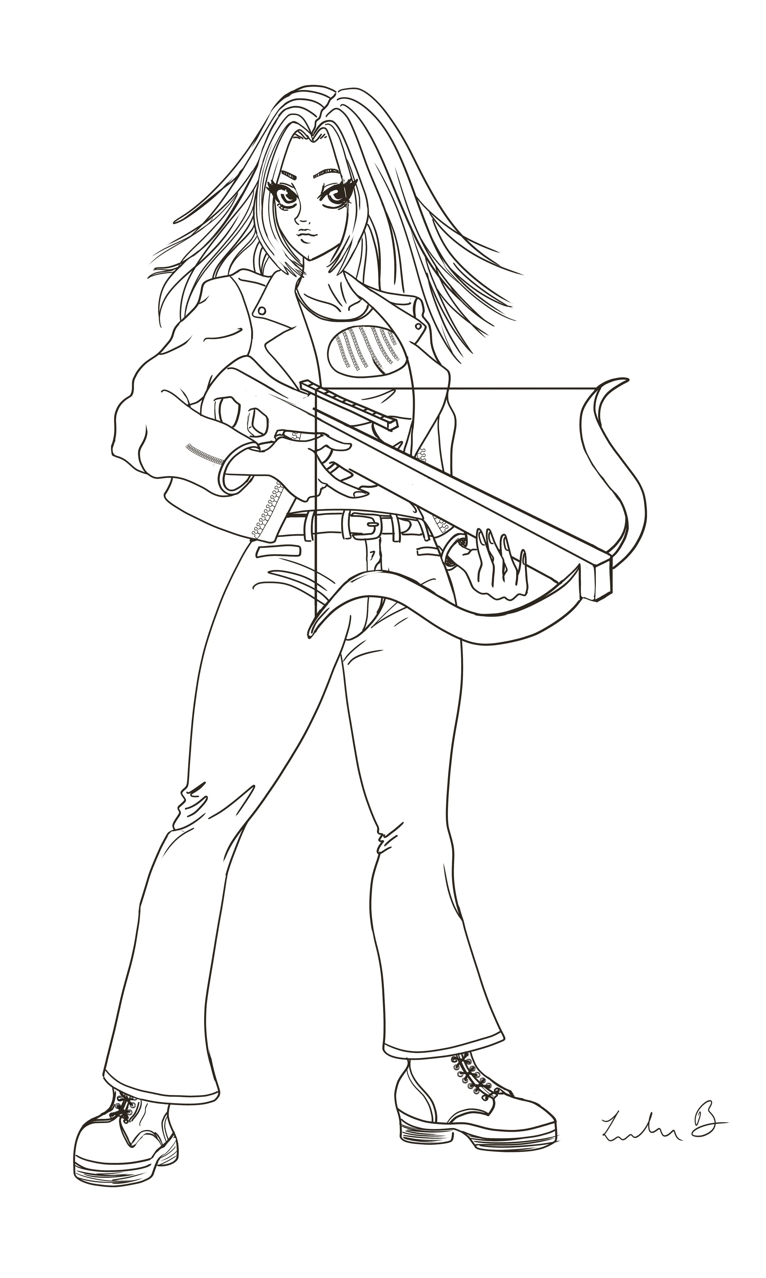 Anime line art of Faith from Buffy the Vampire Slayer