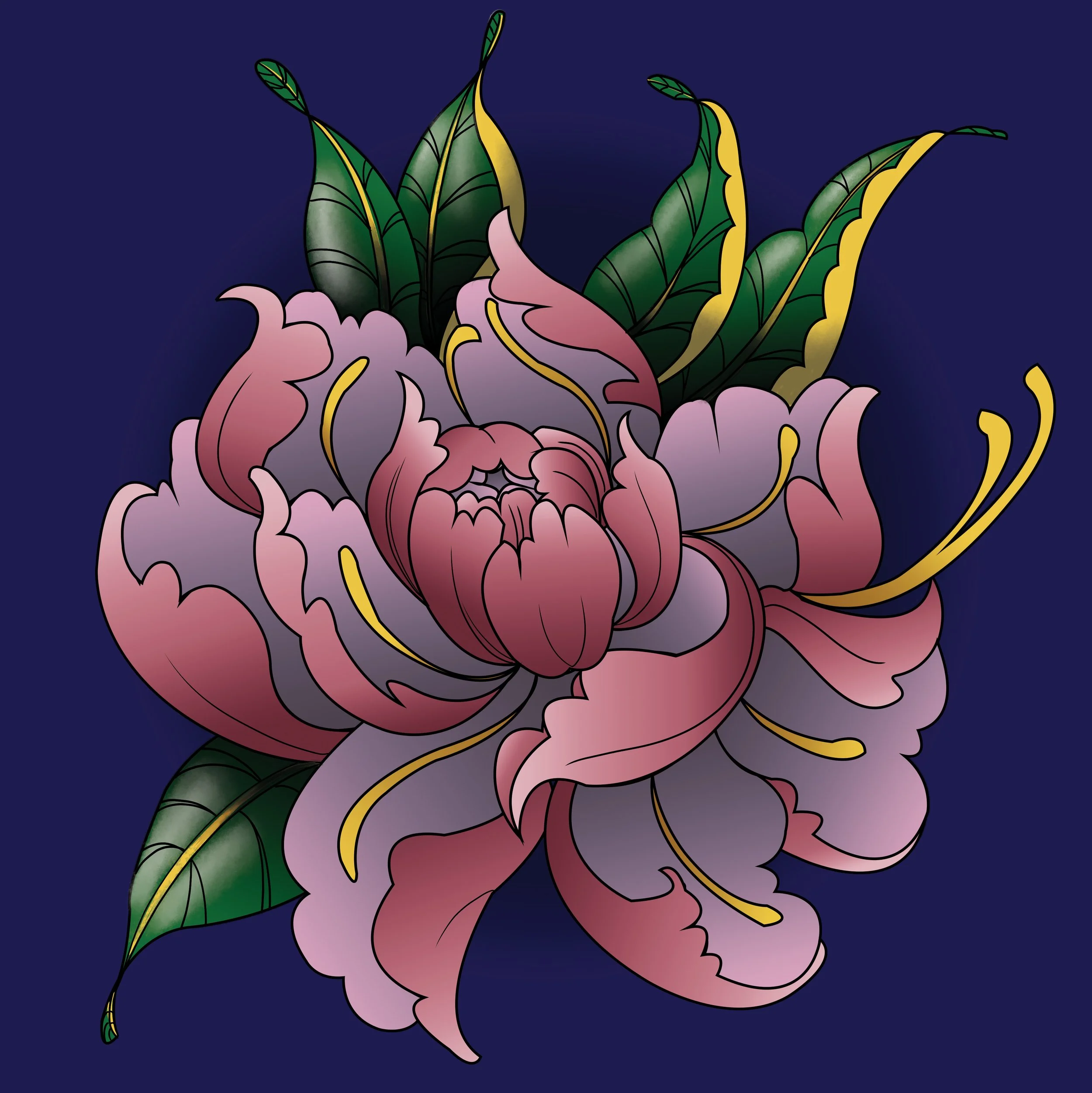 A vector illustration of a Japanese tattoo style peony