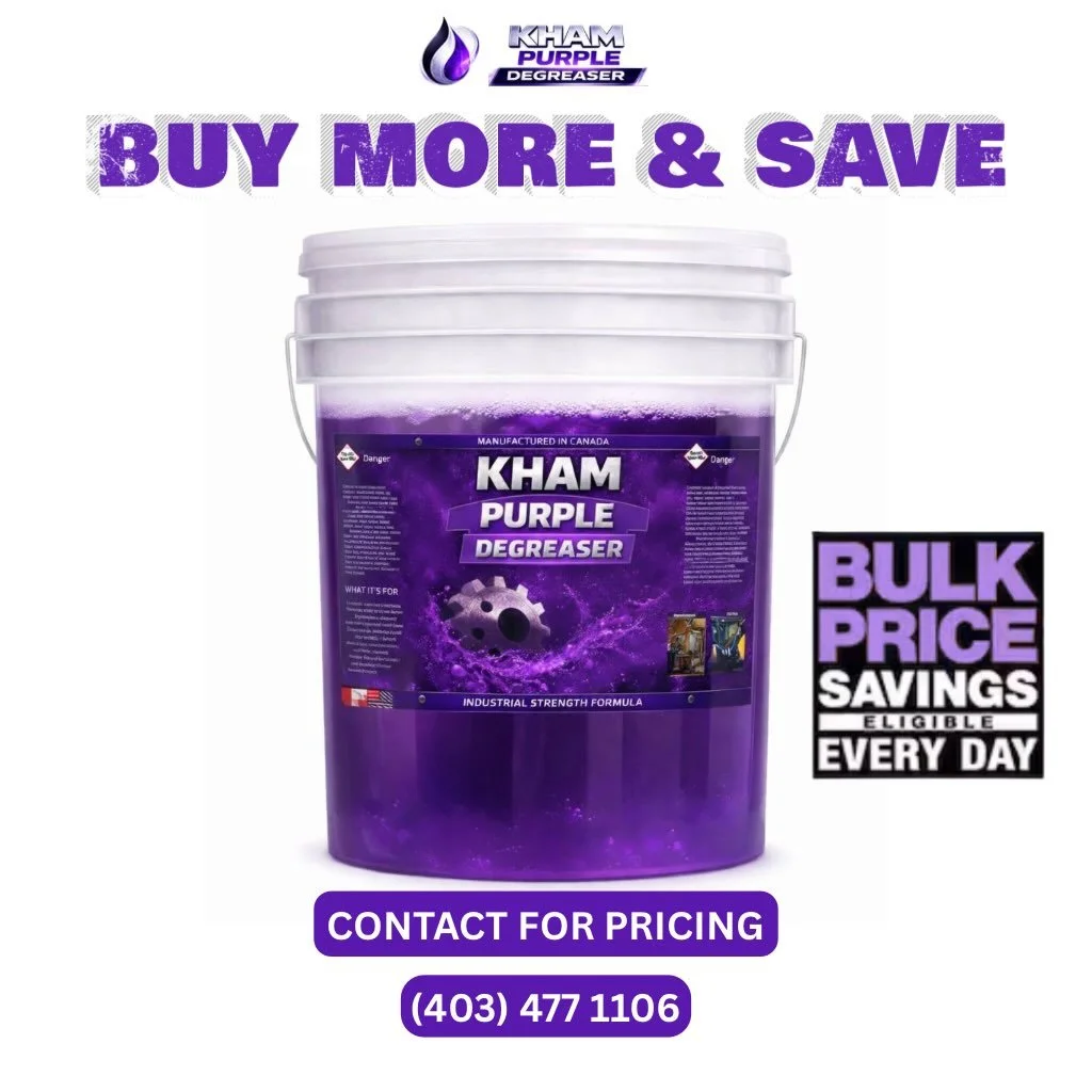 Why pros are switching to KHAM Purple Degreaser. 💜

Built for serious grease, oil, and grime, our industrial 13 pH formula cuts through the toughest buildup on engines, equipment, shop floors, and more.

✔ Industrial strength formula
✔ Dilutes up to