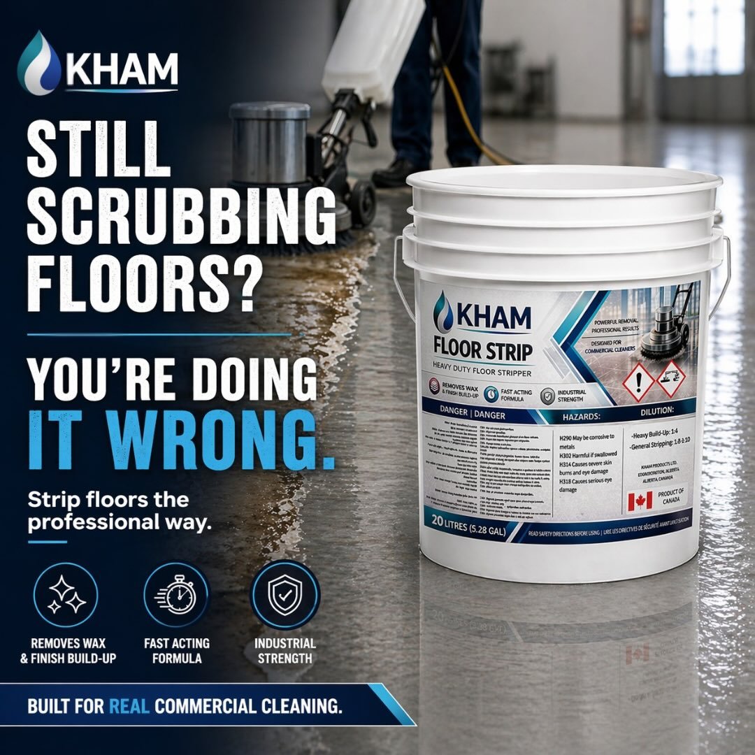 Proper floor stripping isn&rsquo;t about effort &mdash; it&rsquo;s about process.

The right dilution, dwell time, and formula make all the difference.

KHAM Floor Strip is designed to remove heavy wax build-up efficiently, saving time and labor on e