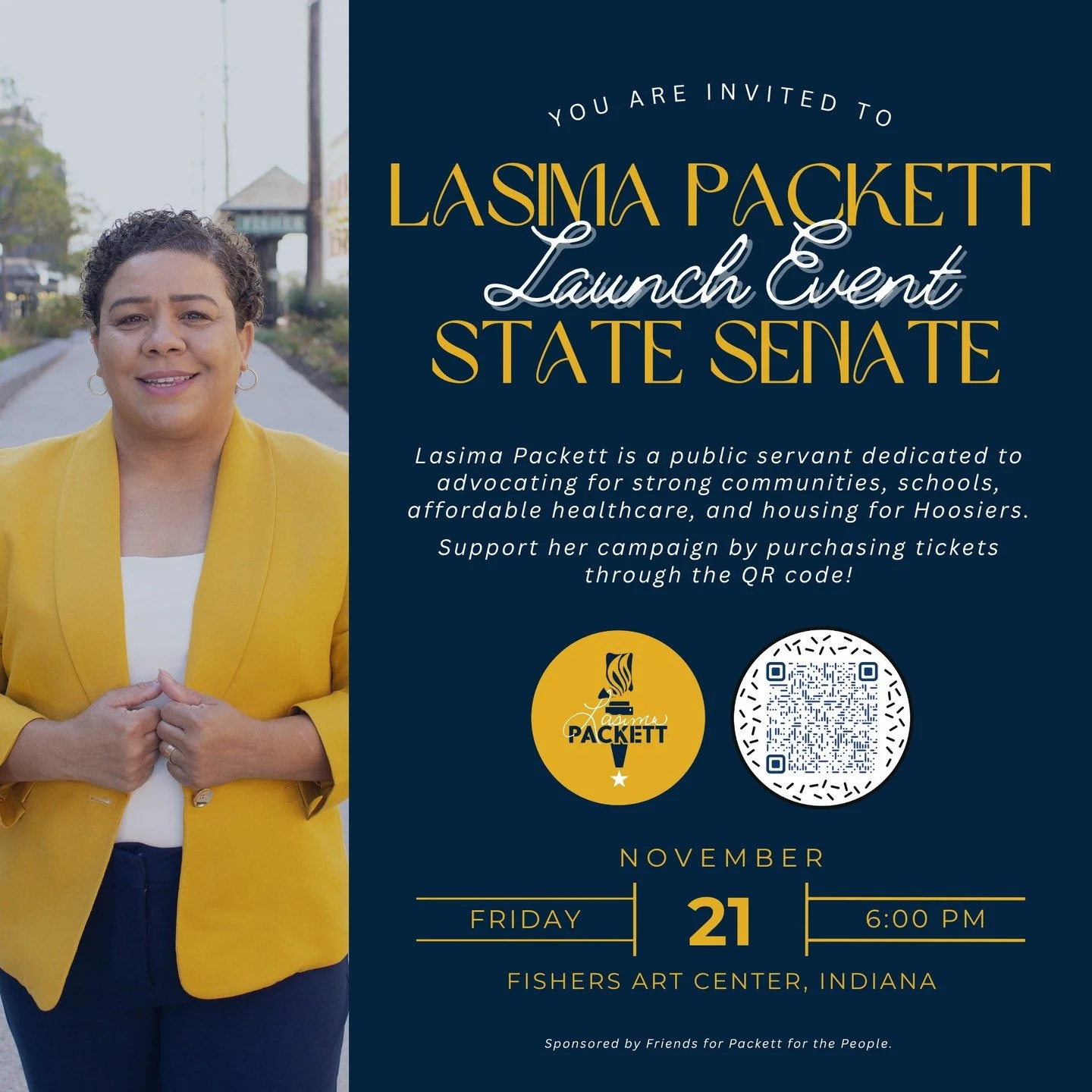 🎉 You&rsquo;re Invited!

Join us Friday, November 21 at 6:00 PM at the @fishersartcenter for the official State Senate Launch Event of @lasimapackett&mdash; a dedicated public servant committed to strengthening our communities, schools, healthcare, 