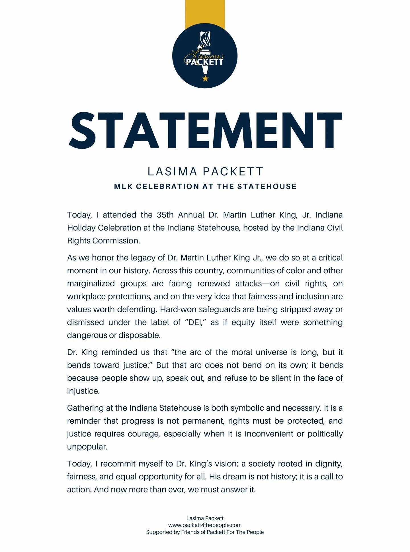 Honored to attend the 35th Annual Dr. Martin Luther King Jr. Indiana Holiday Celebration at the Indiana Statehouse, hosted by the Indiana Civil Rights Commission ✊🏽🏛️

Dr. King&rsquo;s legacy reminds us that progress requires courage, participation
