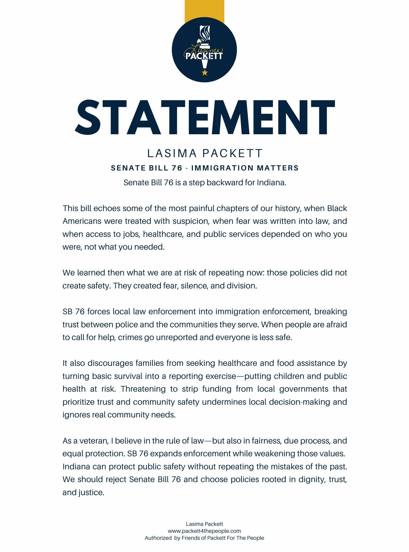 Senate Bill 76 is a step backward for Indiana.

Policies rooted in fear don&rsquo;t create safety&mdash;they create silence and division. SB 76 forces local law enforcement into immigration enforcement, breaking trust and making communities less safe