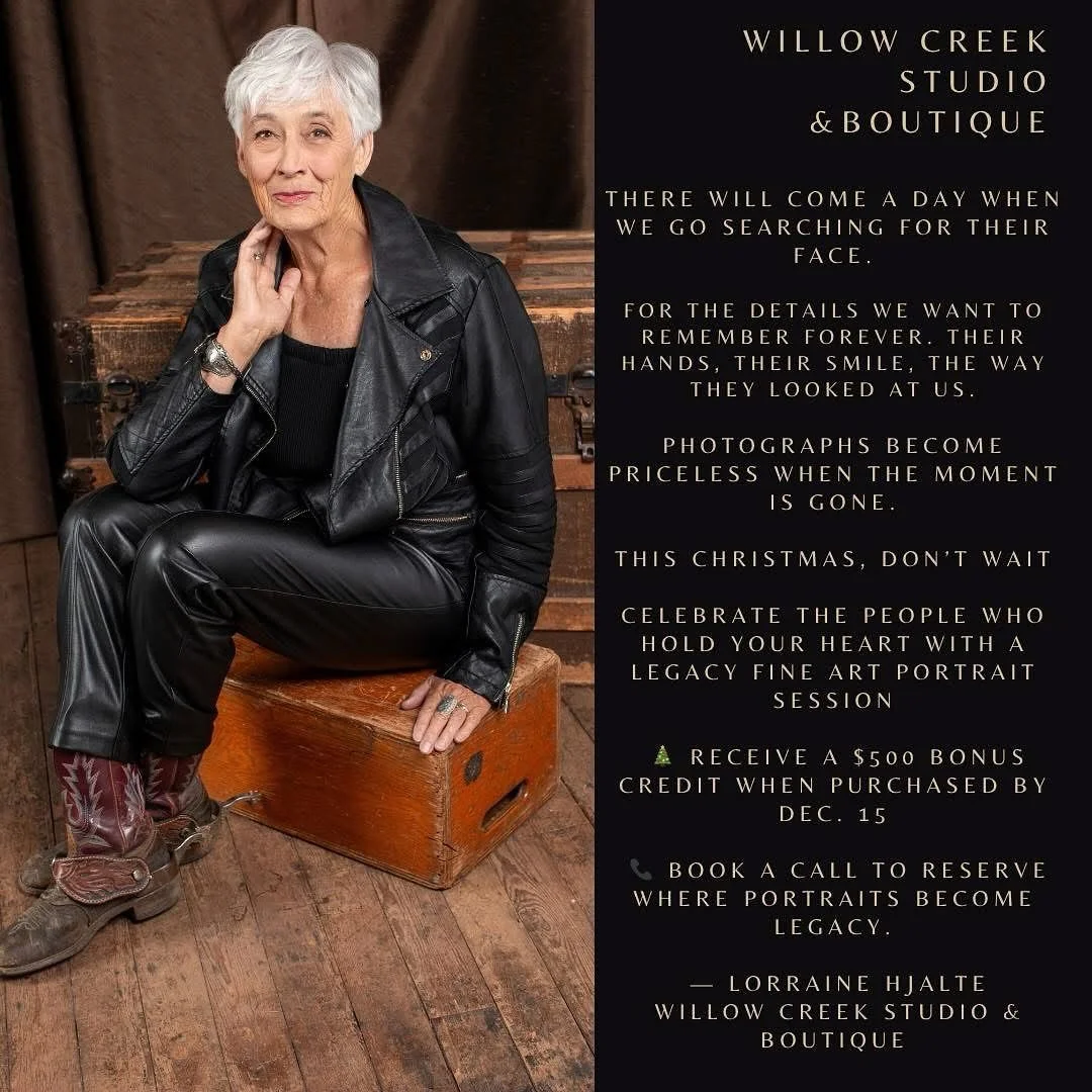 The perfect holiday gift? A Legacy Fine Art Portrait session at Willow Creek Studio &amp; Boutique with photographer Lorraine Hjalte. @willowcreekstudioboutique @lorrainehjalte #calgary #okotoks #highriver #lethbridge #reddeer
