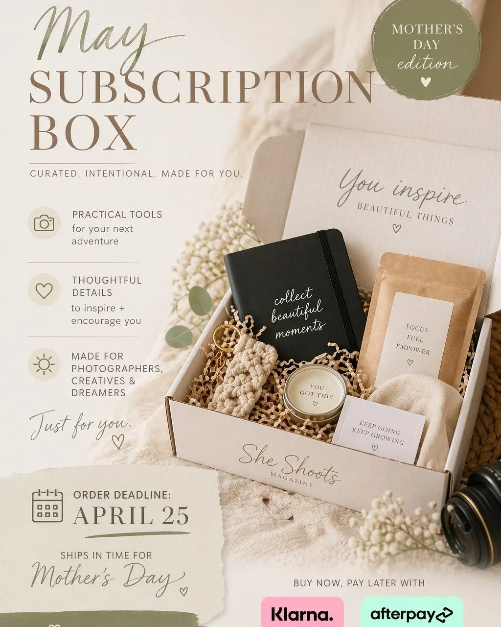 ✨ MAY BOXES ARE ALMOST GONE ✨

There&rsquo;s something about this one&hellip;Soft, intentional, and created to carry you through the season ahead &mdash; both behind the lens and beyond it.

The May Camera Bag is our special Mother&rsquo;s Day editio