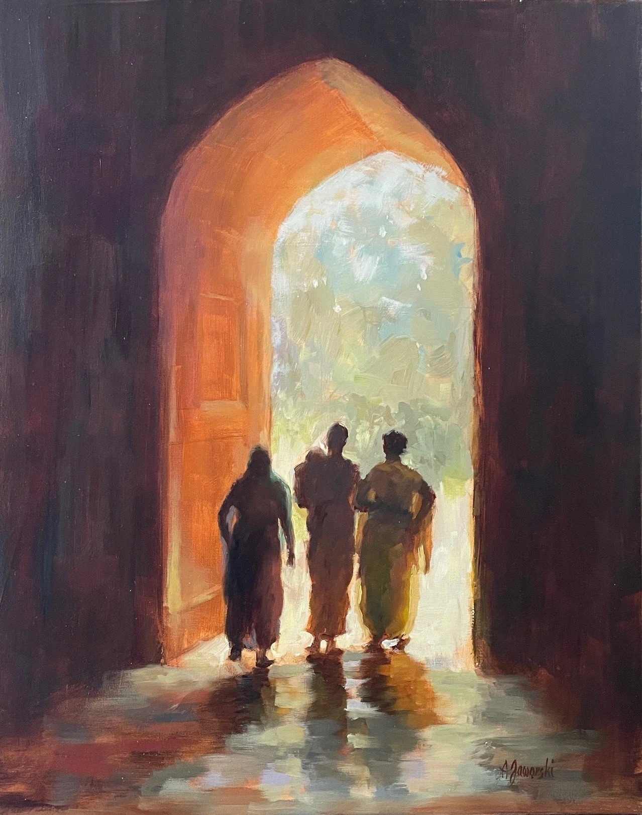 Three Women Walking Through The Archway
