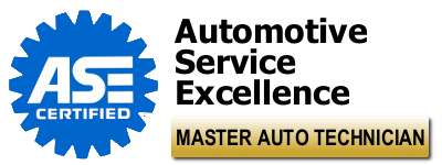 A logo featuring the ASE Certified Master Auto Technician badge