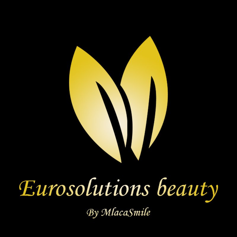 Logo for Eurosolutions beauty featuring a stylized yellow flower with black accents on a black background, and the text 'Eurosolutions beauty' with a subtitle 'By MlicaSmile' in elegant font.