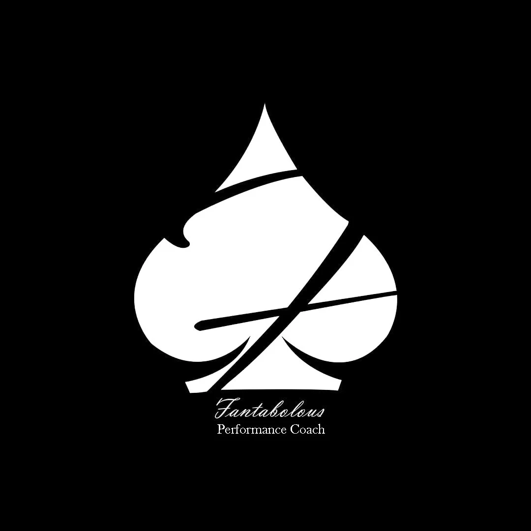 Black background with a white spade symbol, the words "Fantabolous Performance Coach" written below in elegant script.