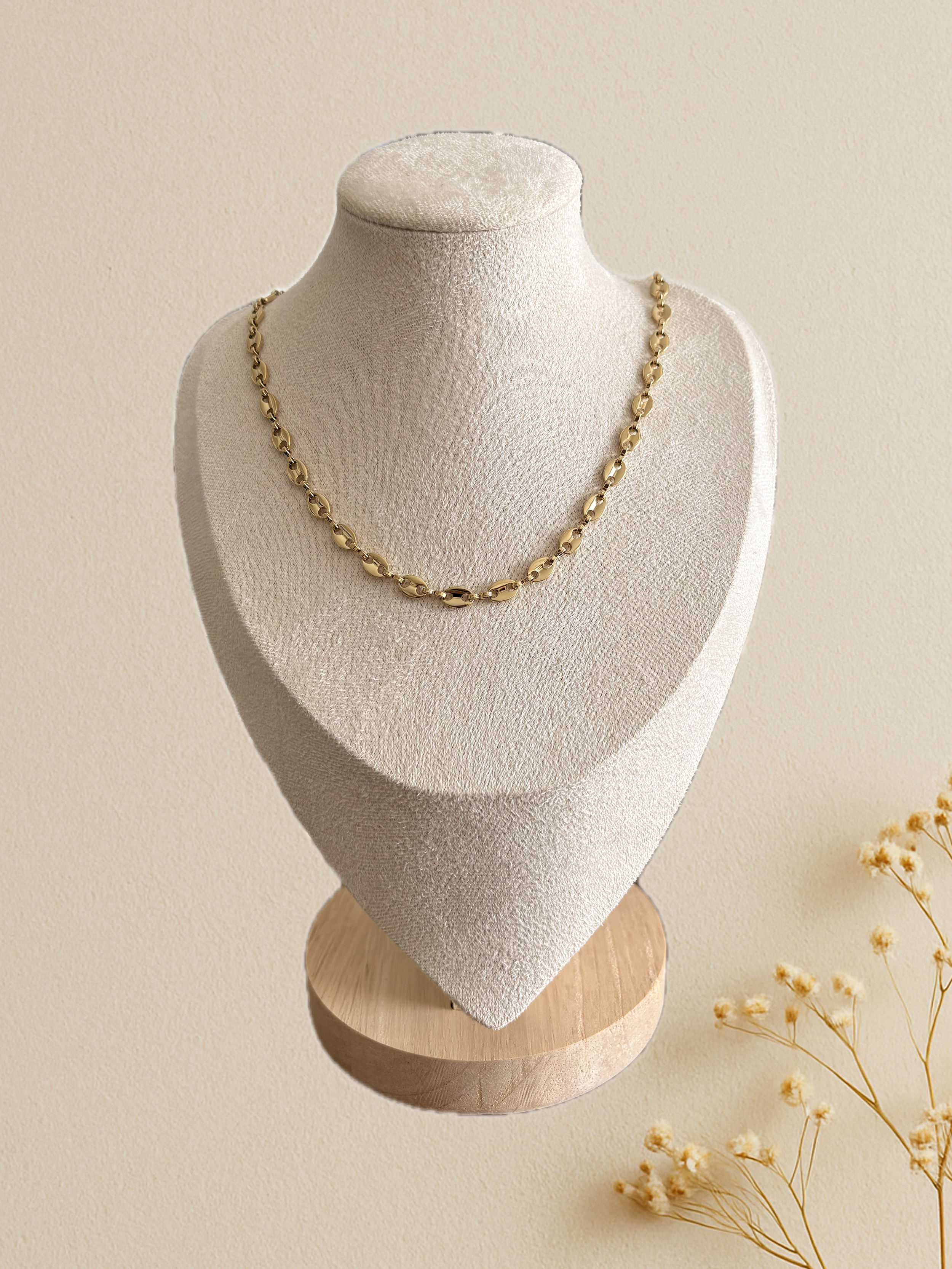 collier en acier inoxydable dorée QHAWA cadeau femme