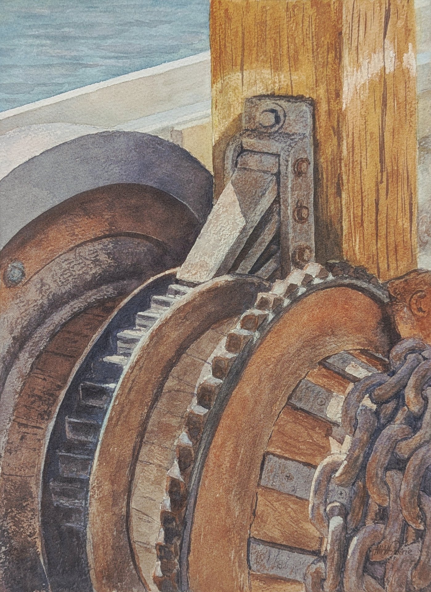 The Windlass - Original Framed Watercolor