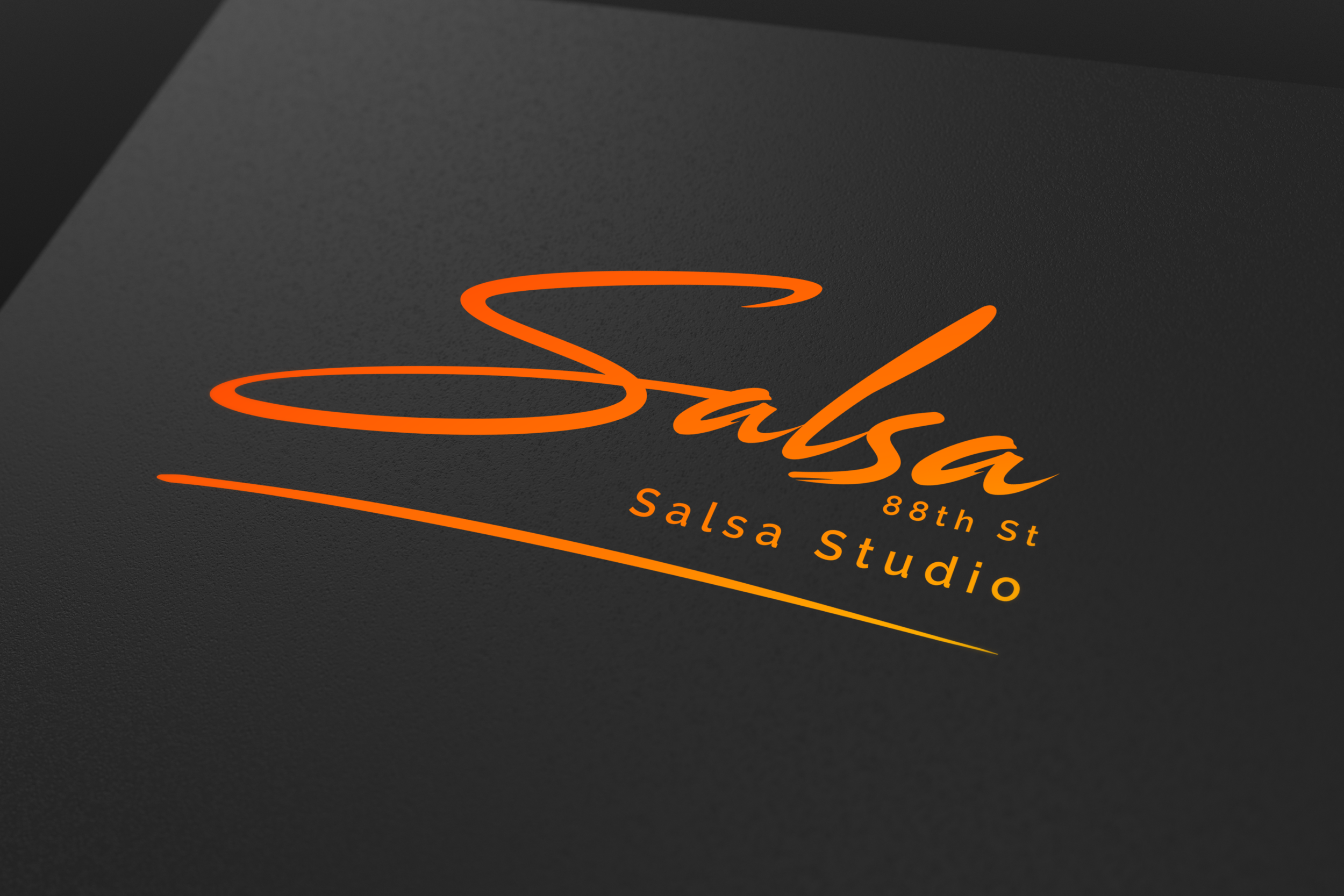 Logo for Salsa 88th St Salsa Studio in orange on black background.