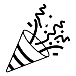 A party popper shooting confetti and streamers into the air.