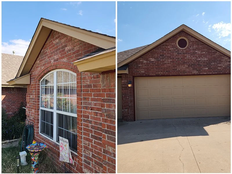Before and after exterior home repair and patio restoration by Twin Pro Services