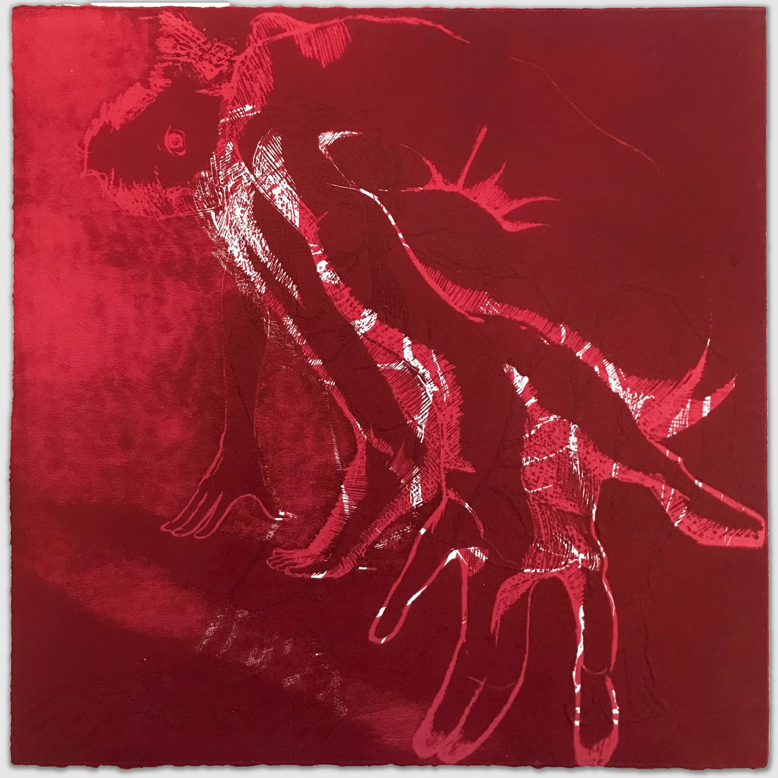Body Iteration Pink/Red, overprinted etchings, approx. 12" x 12," 1/1, 2023