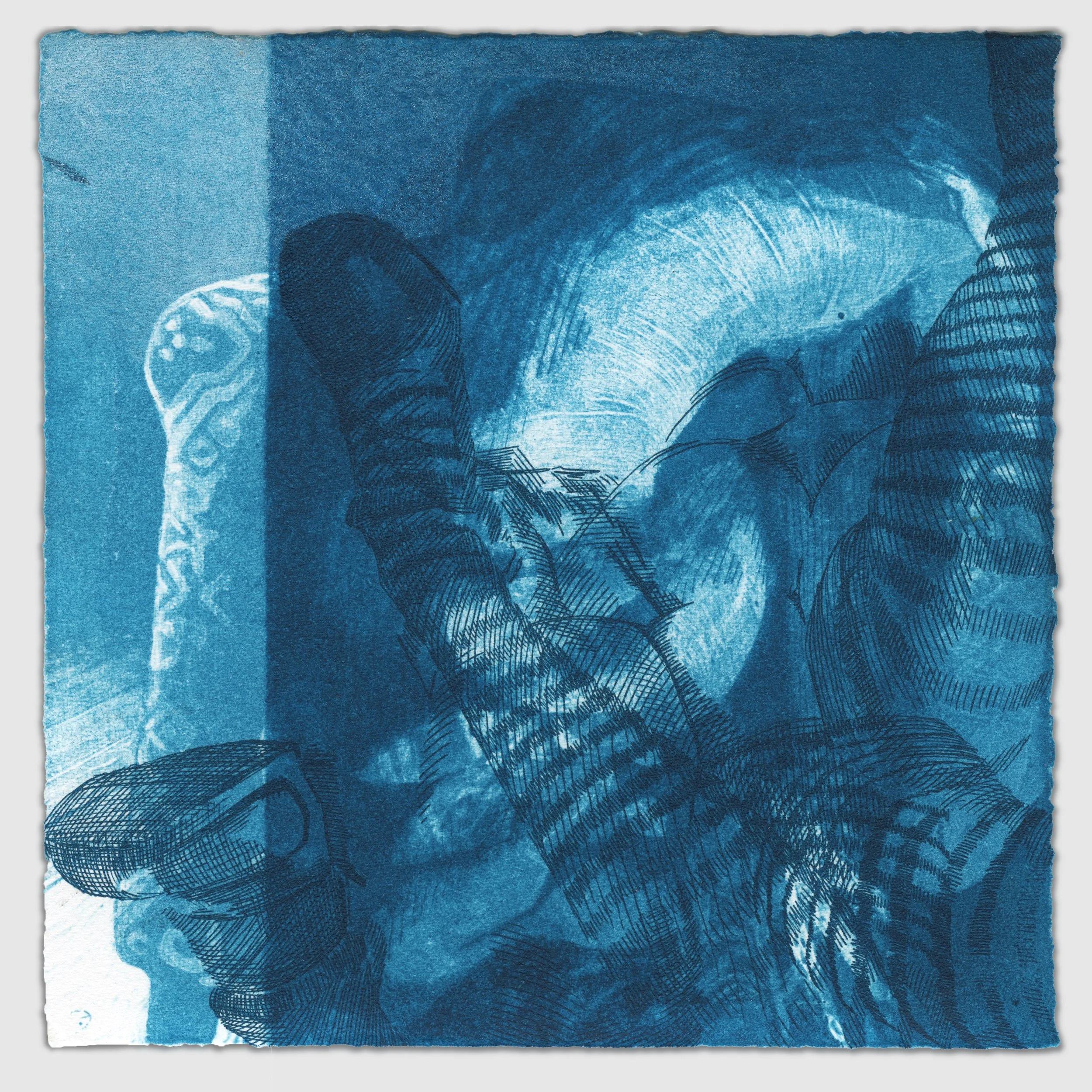 November V, overprinted etching and silk aquatint with colored pencil, 6" x 6," 1/1, 2025