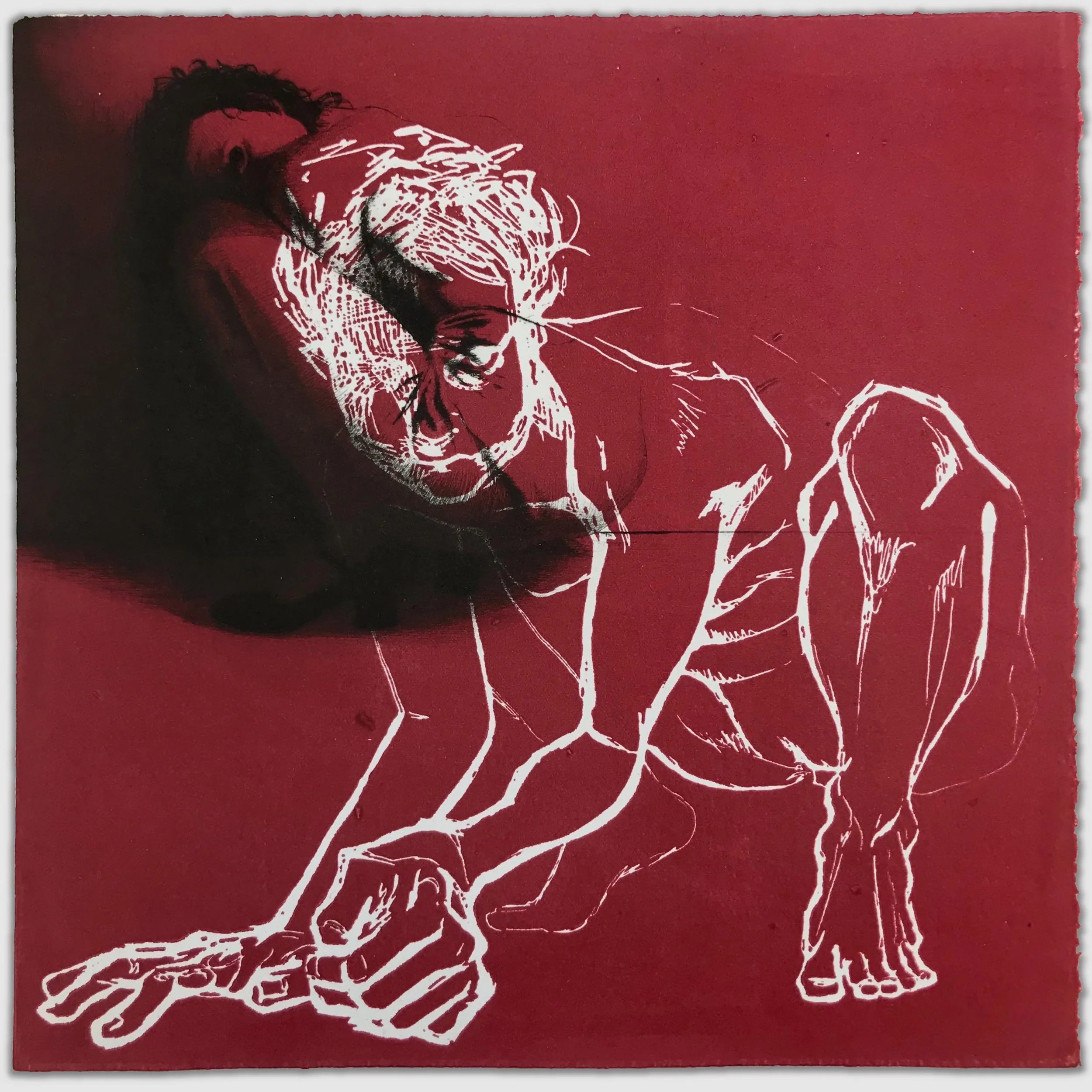 Body Iteration Red VII, overprinted etching and drypoint, approx. 12" x 12," 1/1, 2023