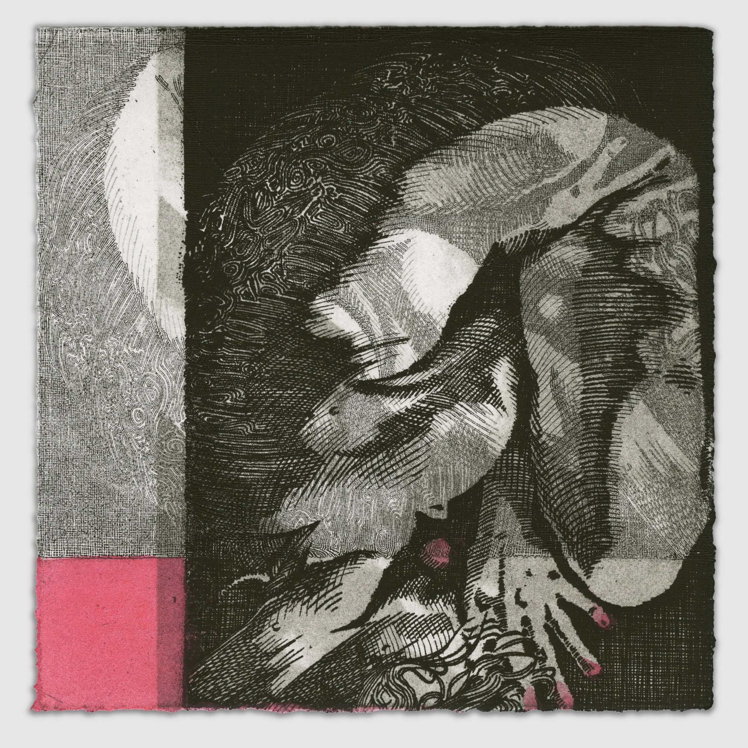 October XIV, overprinted etching and silk aquatint with gouache, 6" x 6," 1/1, 2025, sold