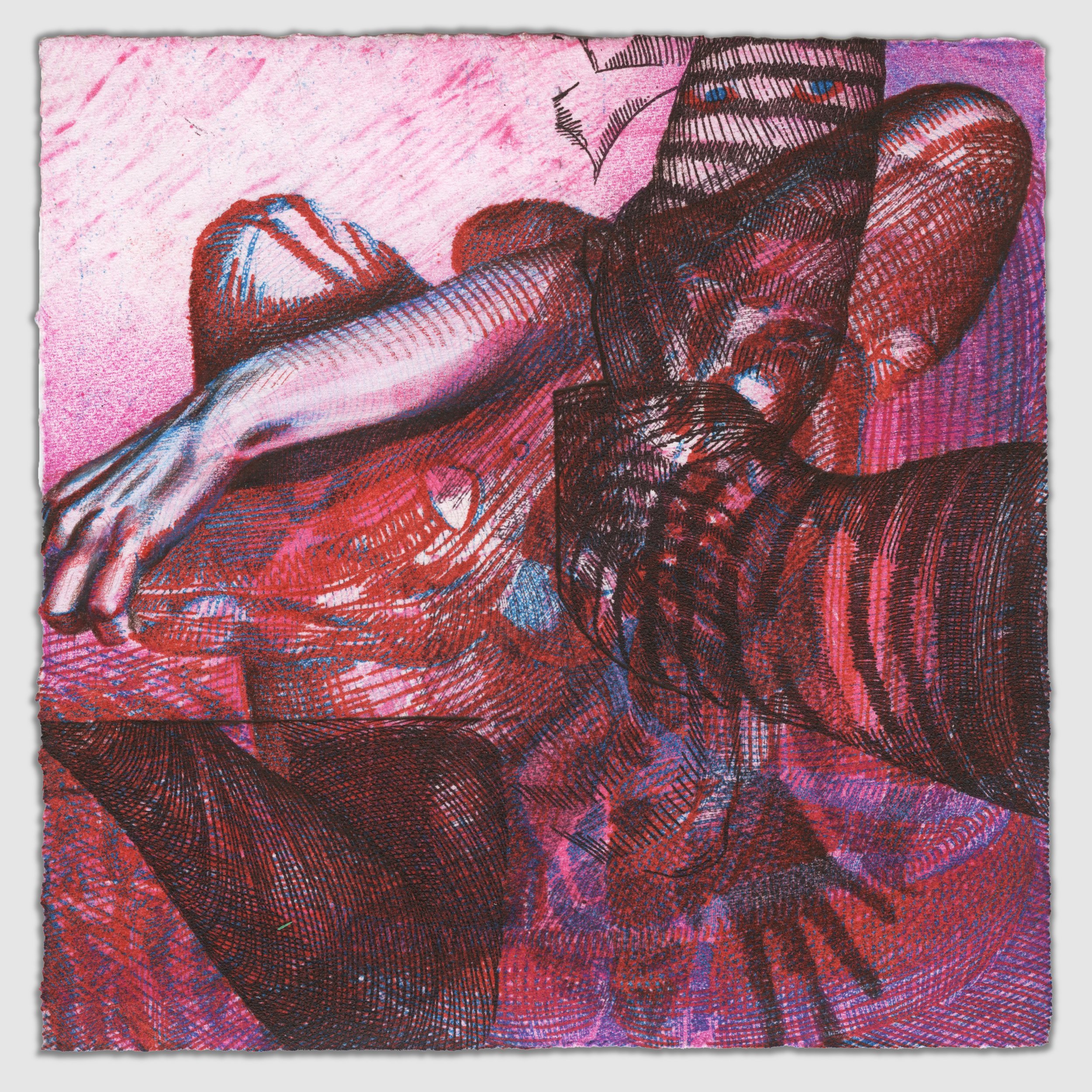 November I, overprinted etching and silk aquatint with colored pencil, 6" x 6," 1/1, 2025
