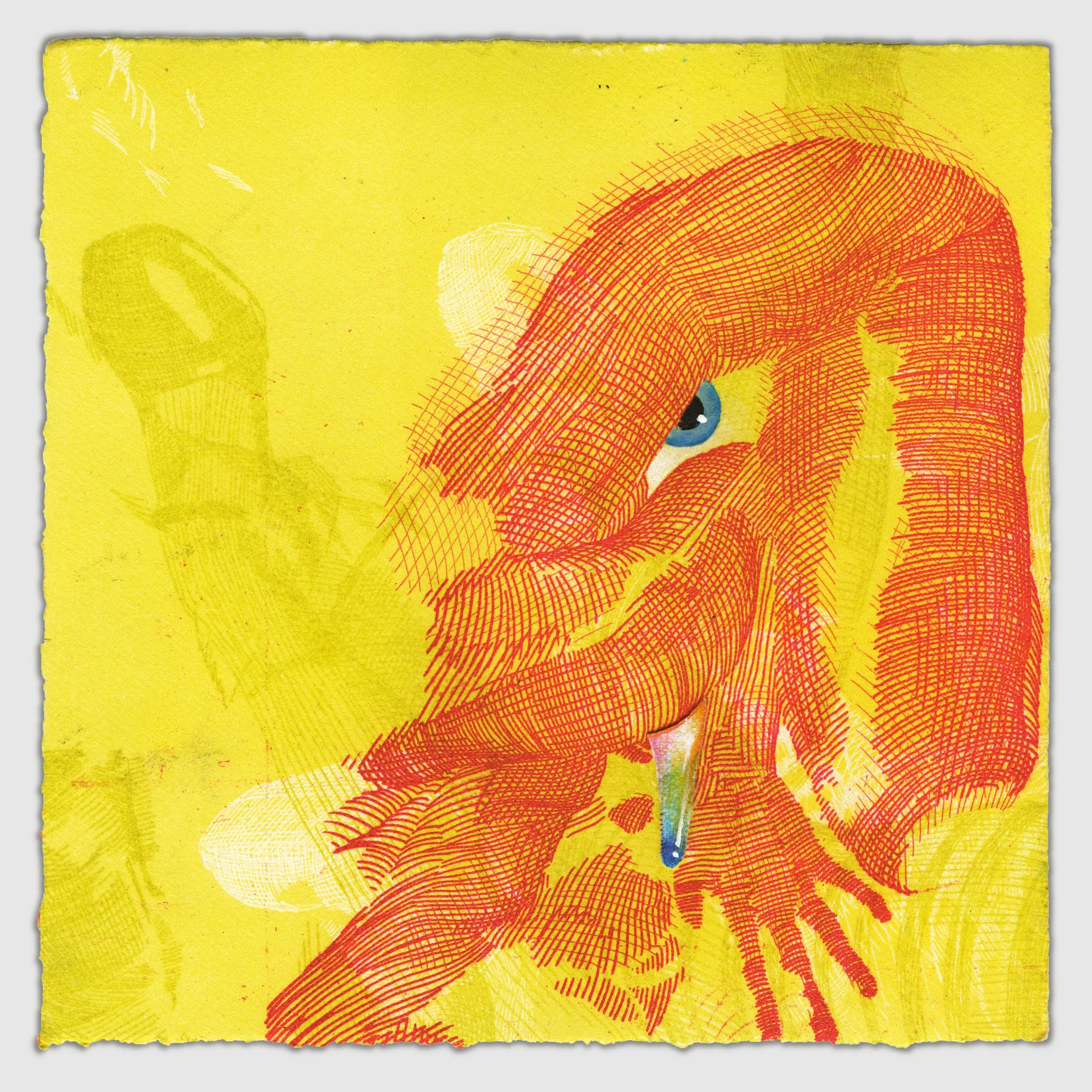 December V, overprinted etchings with collage and colored pencil, 6" x 6," 1/1, 2025