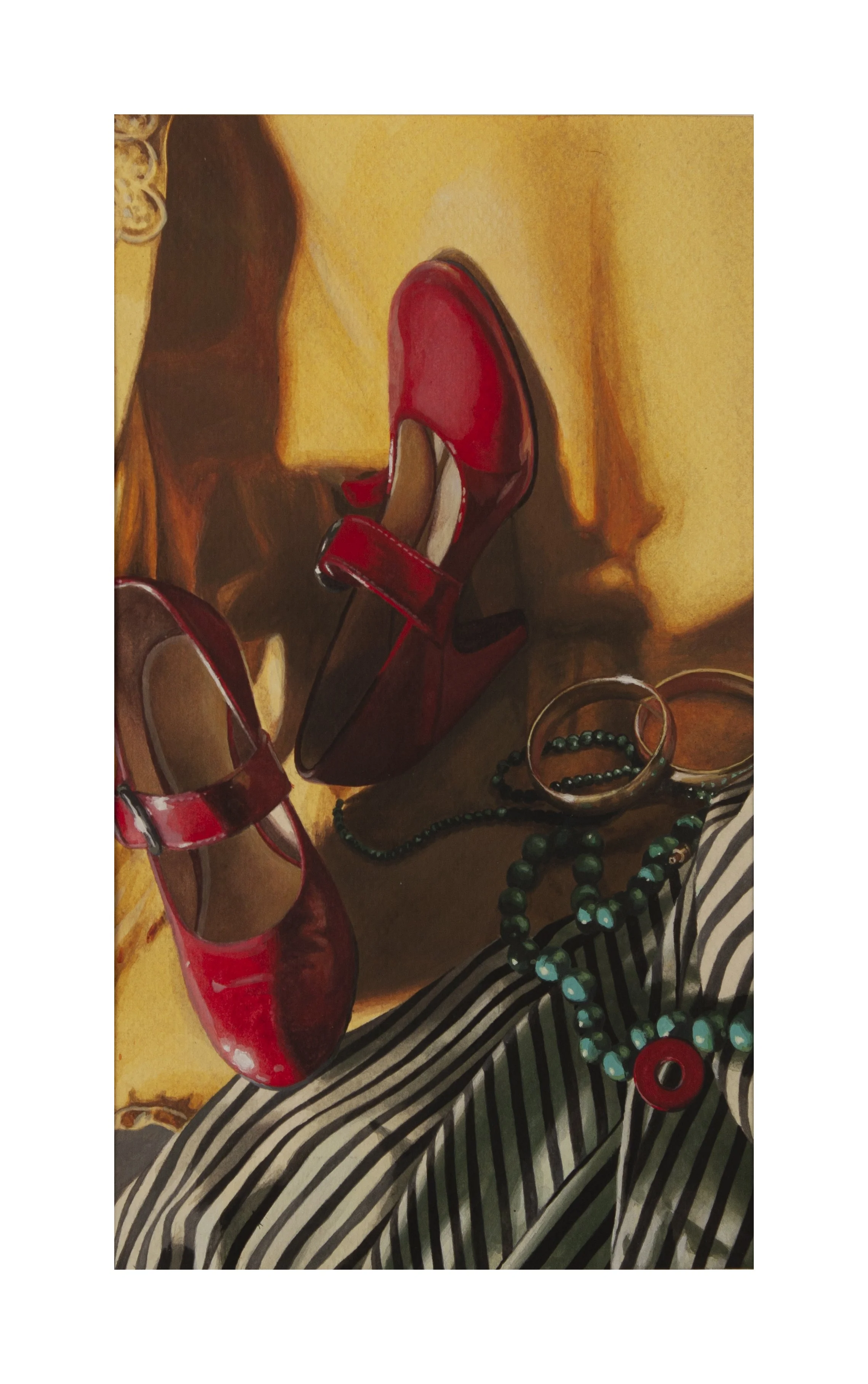 Red Shoes, acrylic gouache, 12" by 6.75," 2019