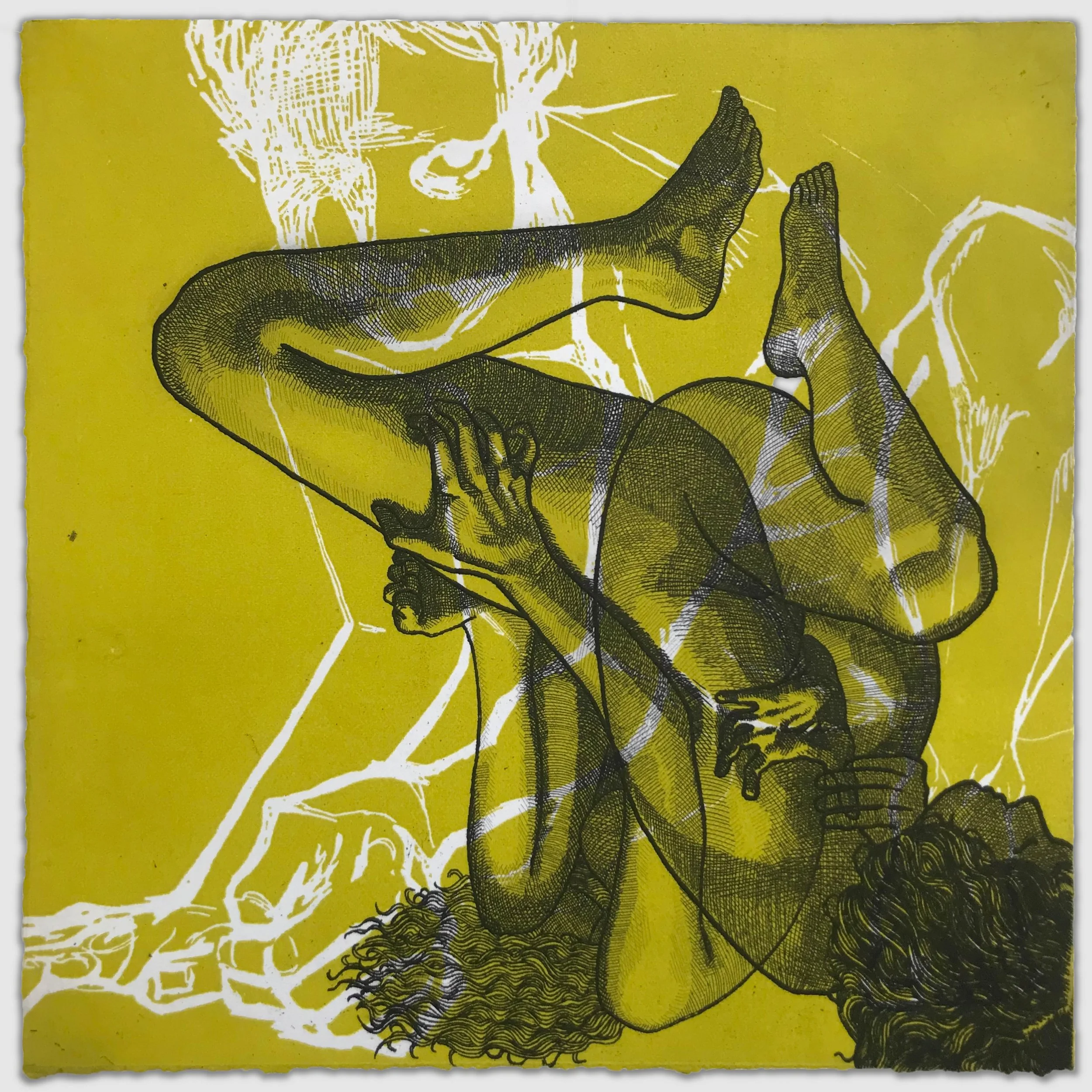 Body Iteration Chartreuse, overprinted etchings, approx. 9" x 9," 1/1, 2023