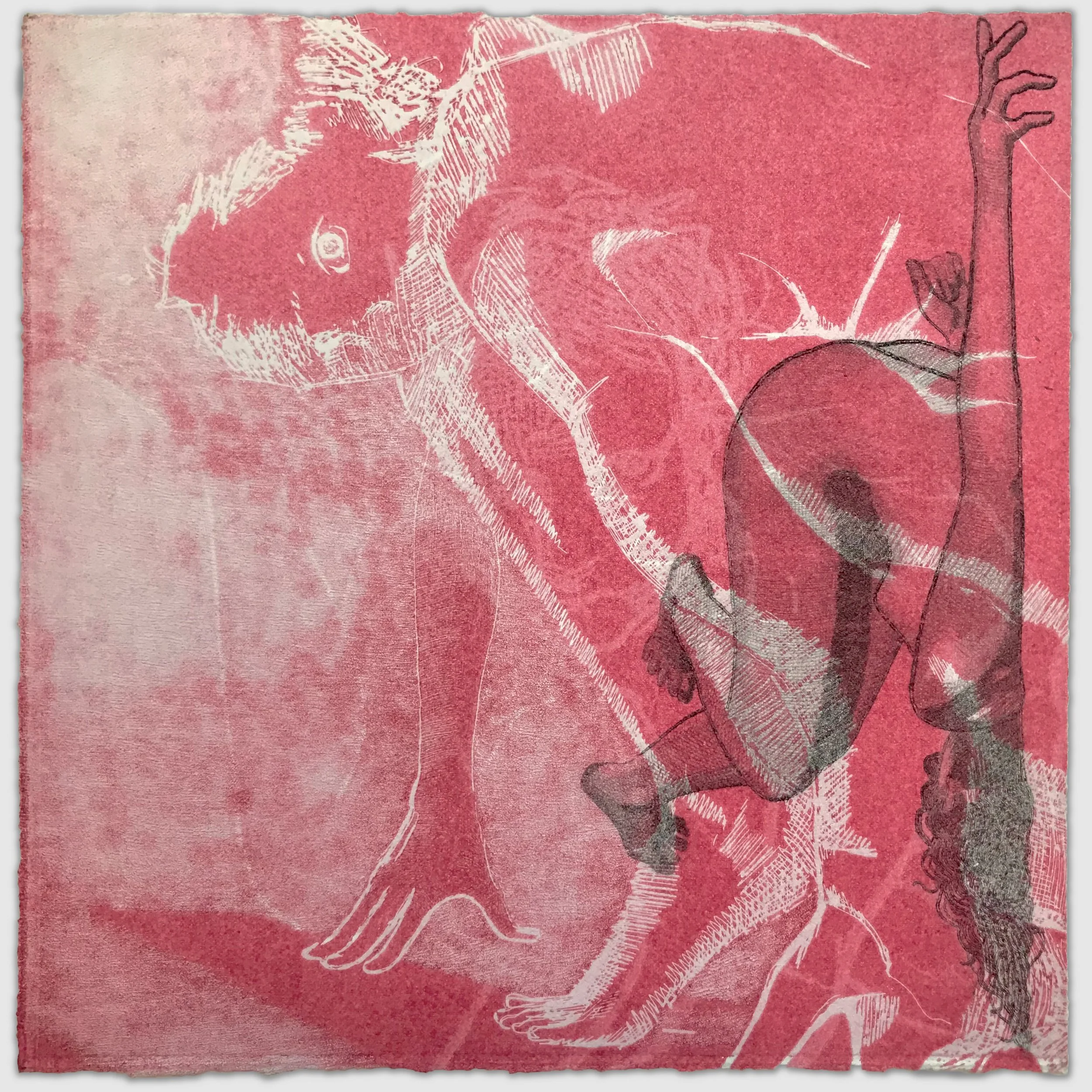 Body Iteration Pink II, overprinted etchings, approx. 9" x 9," 1/1, 2023