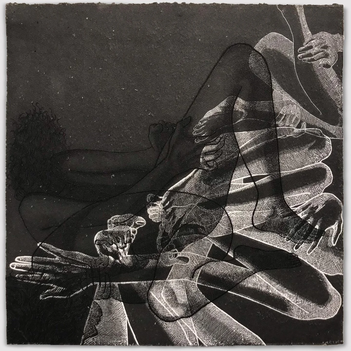 Body Iterations Negative I, overprinted etchings, 9" by 9," 1/1, 2023