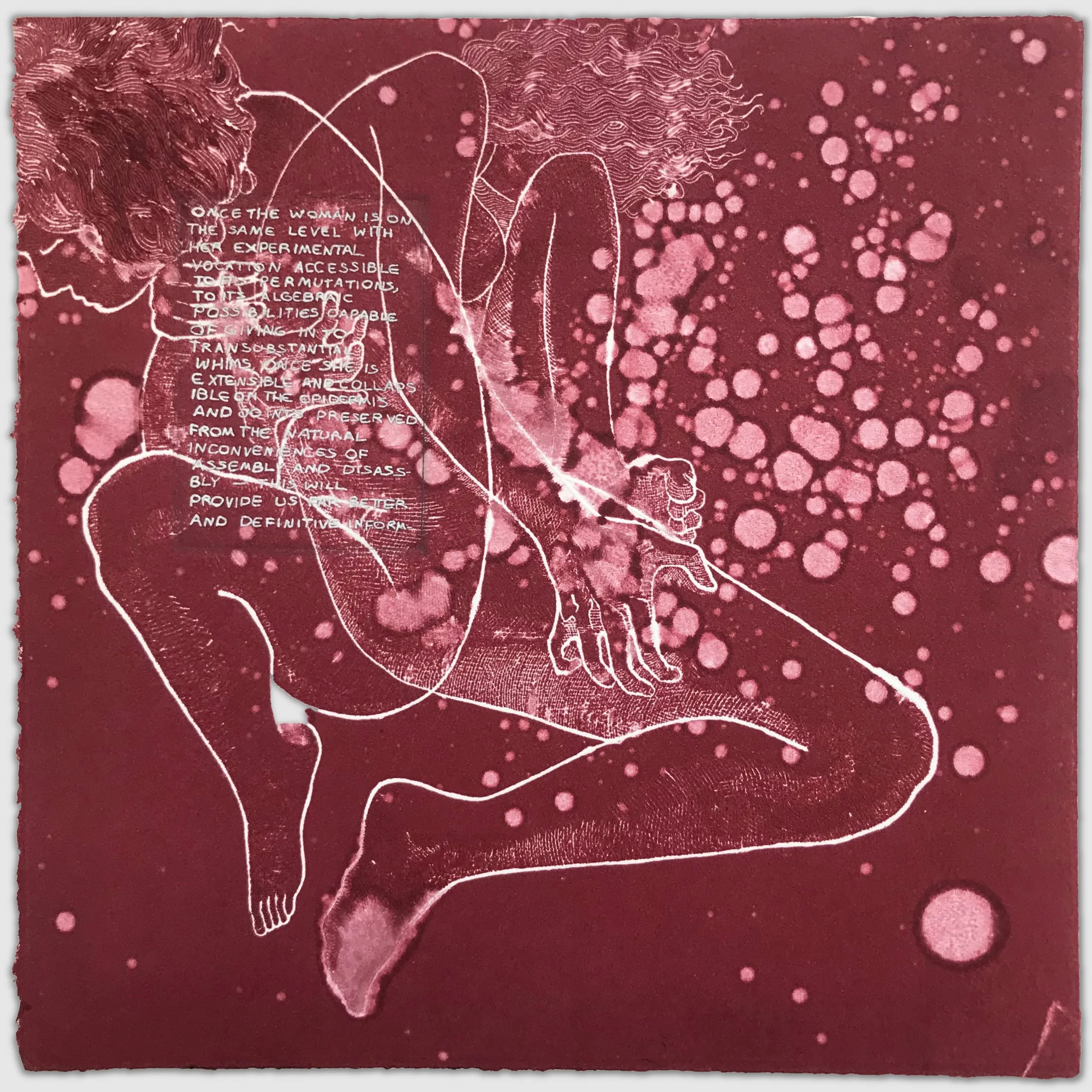 Body Iteration Red V, overprinted etchings, approx. 9" x 9," 1/1, 2023