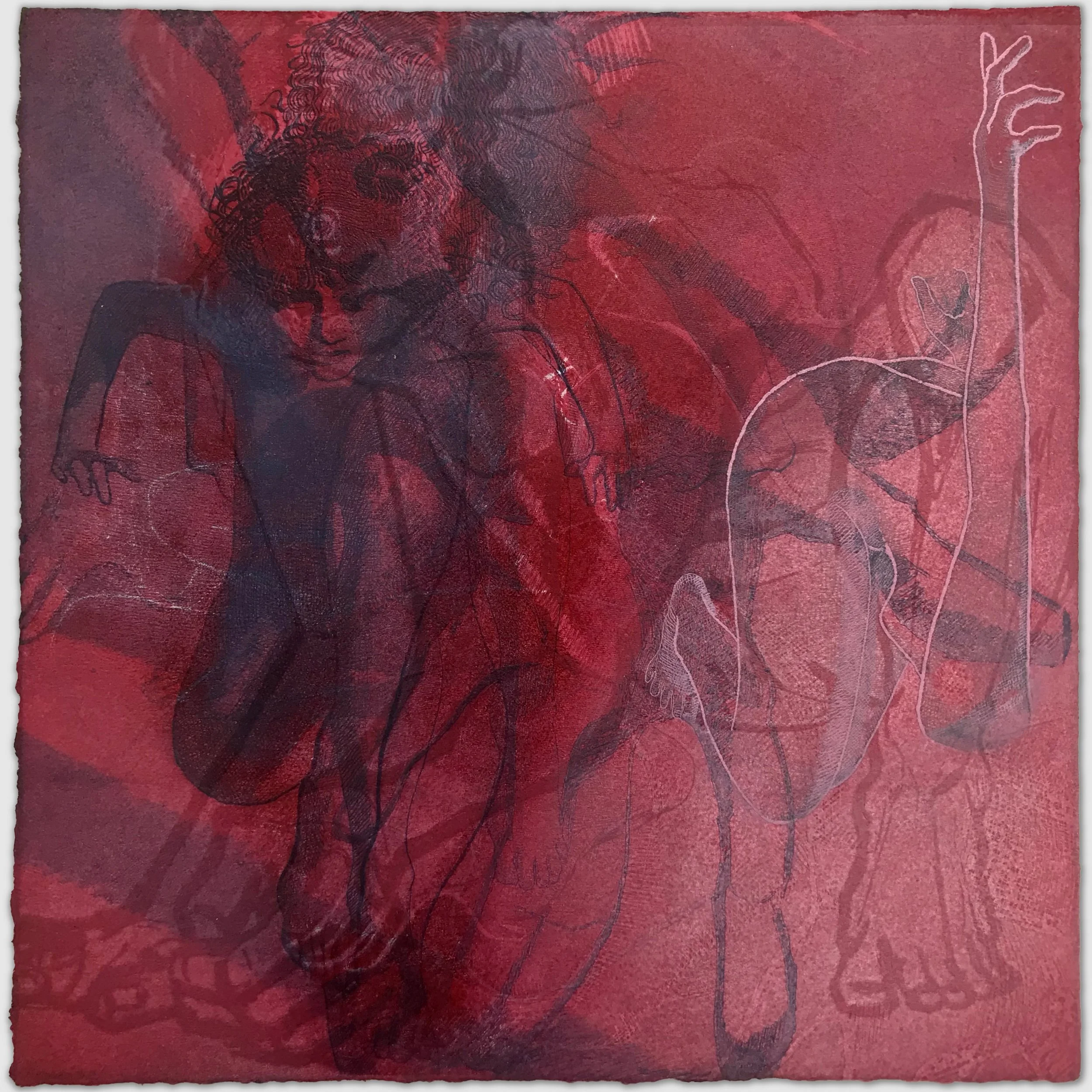 Body Iteration Red II, overprinted etchings, approx. 9" x 9," 1/1, 2023